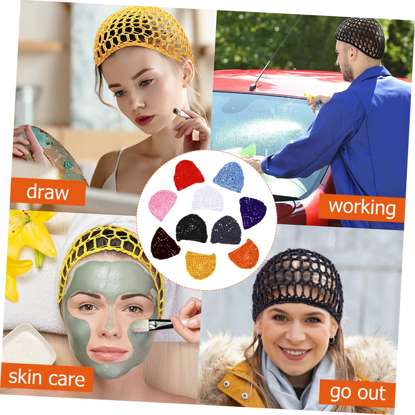 NOLITOY 10pcs Handmade Crocheted Sleep Cap for Women Silk Headband Hair Net for Wig Soft Hair Bonnet for Curly Random