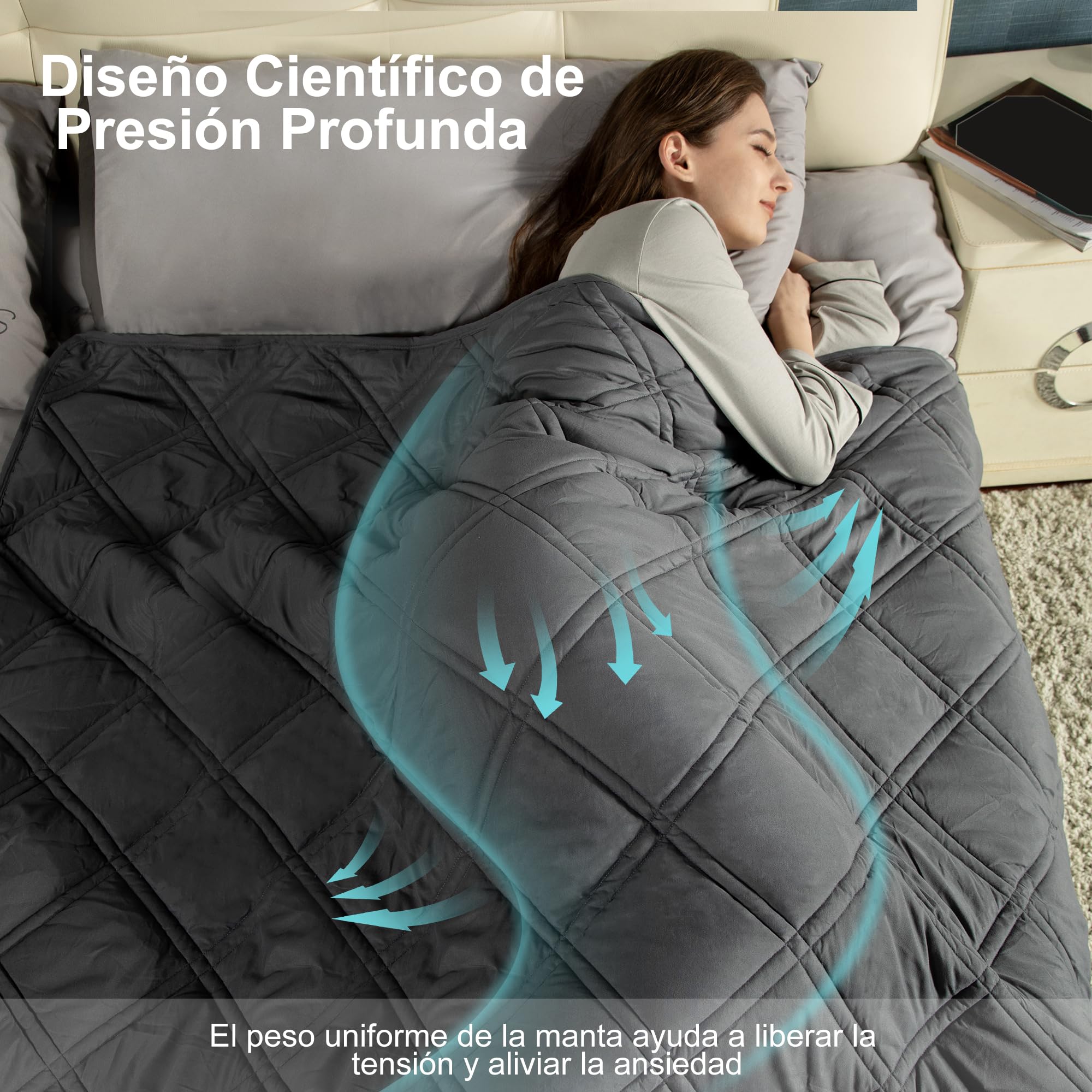 Winthome Manta Pesada 135x200cm 9kg, Mantas con Peso Doble Costura, Cobertor Pesado Ansiedad, Weighted Blanket para un Dormir Profundo y una Mejor Relajación Adulto (Gris)