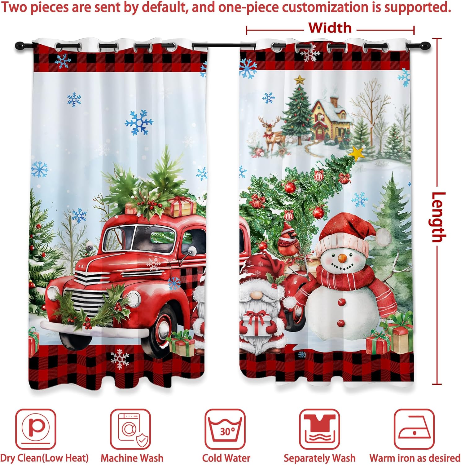 Christmas Truck Sheer Curtains 96 Inches Long, Snowman Bedroom Curtain 2 Panel Sets, Xmas Snowflake Blackout Curtains for Living Room With Grommet Top, Winter Window Treatment Drapes for Diving Room