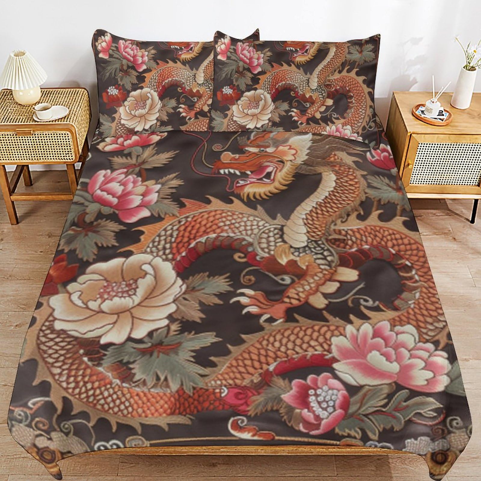 Housse de couette dragon 135x200 cm | Parure lit enfant microfibre zippée