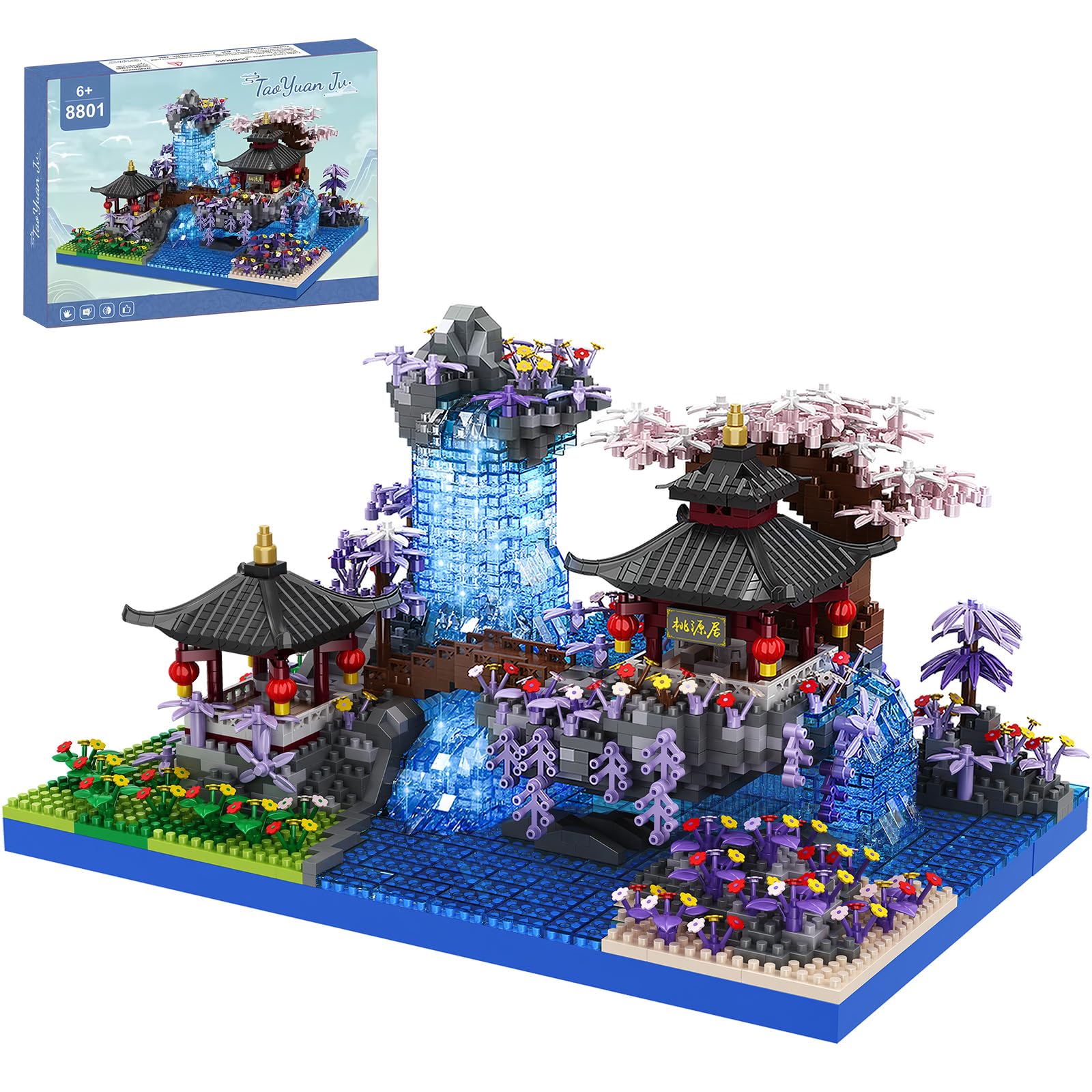 Cherry Blossom Bonsai Tree House Architecture Building Block Sets Japanese Peach Blossom Micro Mini Treehouse Building Model Toy Gift for Kids Adults 2400 pieces