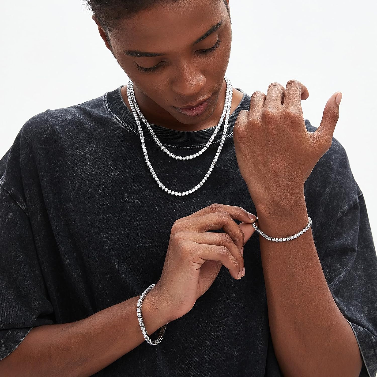 SDA Iced Out Diamond Tennis Chain Bracelets Stainless Steel Water Proof Never Fade 3.0mm/4.0mm Round 5A Cubic Zirconia Bracelets for Women and Men - Image 3