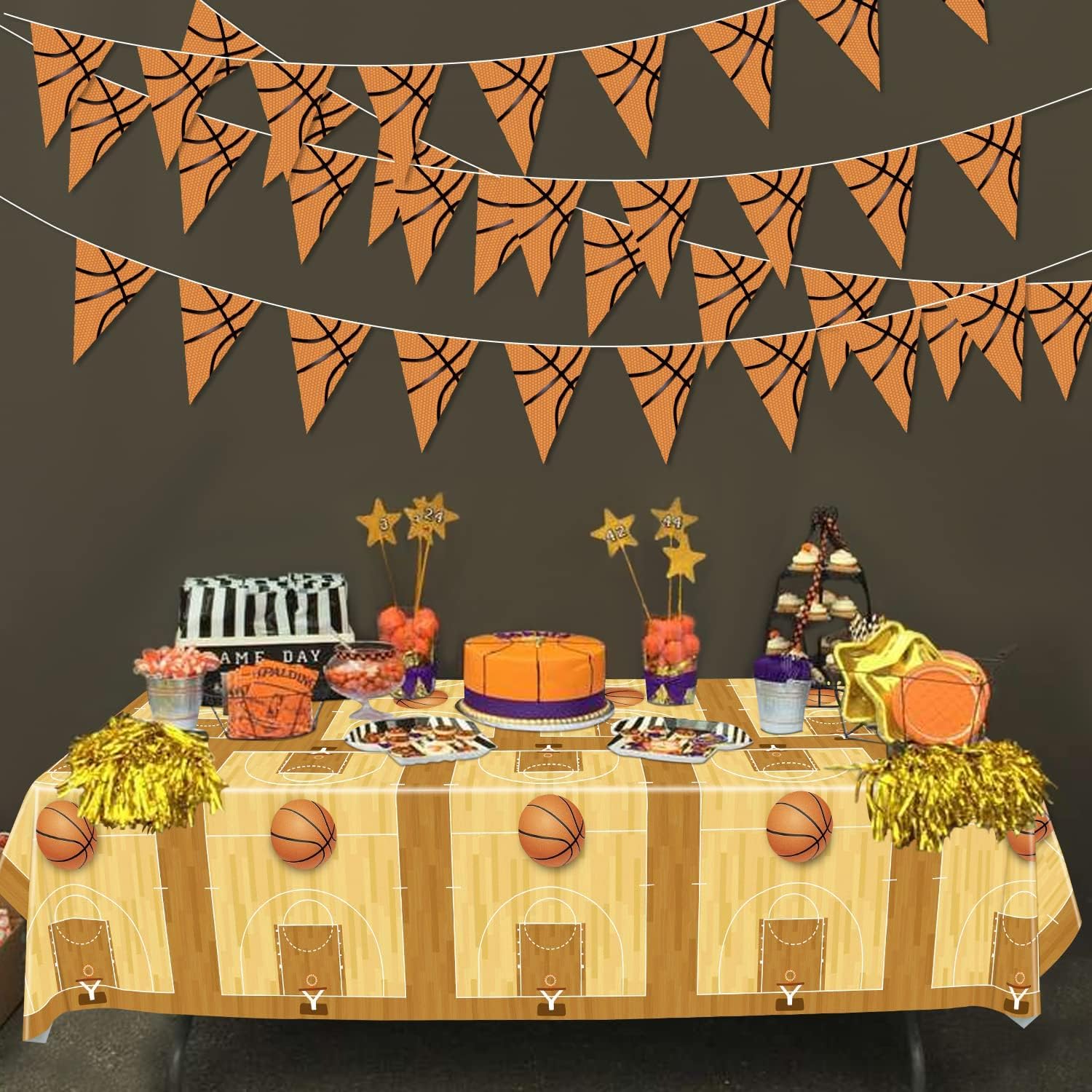 5 Pack Basketball Banner Decoration Party - Basketball Theme Triangle Flags Banner for Basketball Party Kids Birthday Party