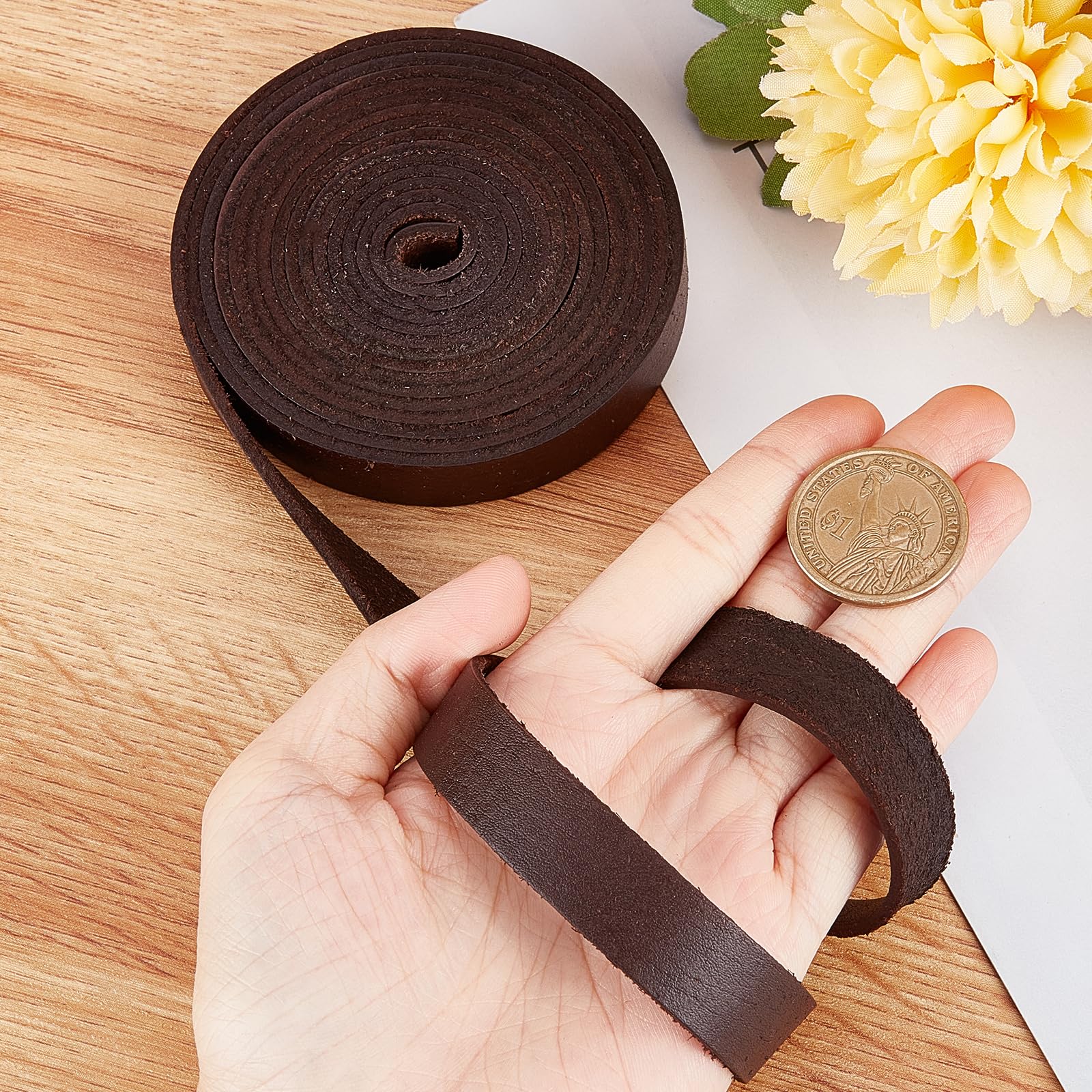 Cordino In Vera Pelle Di Vacchetta - 15mm X 3m Per Fai Da Te, Gioielli E Accessori