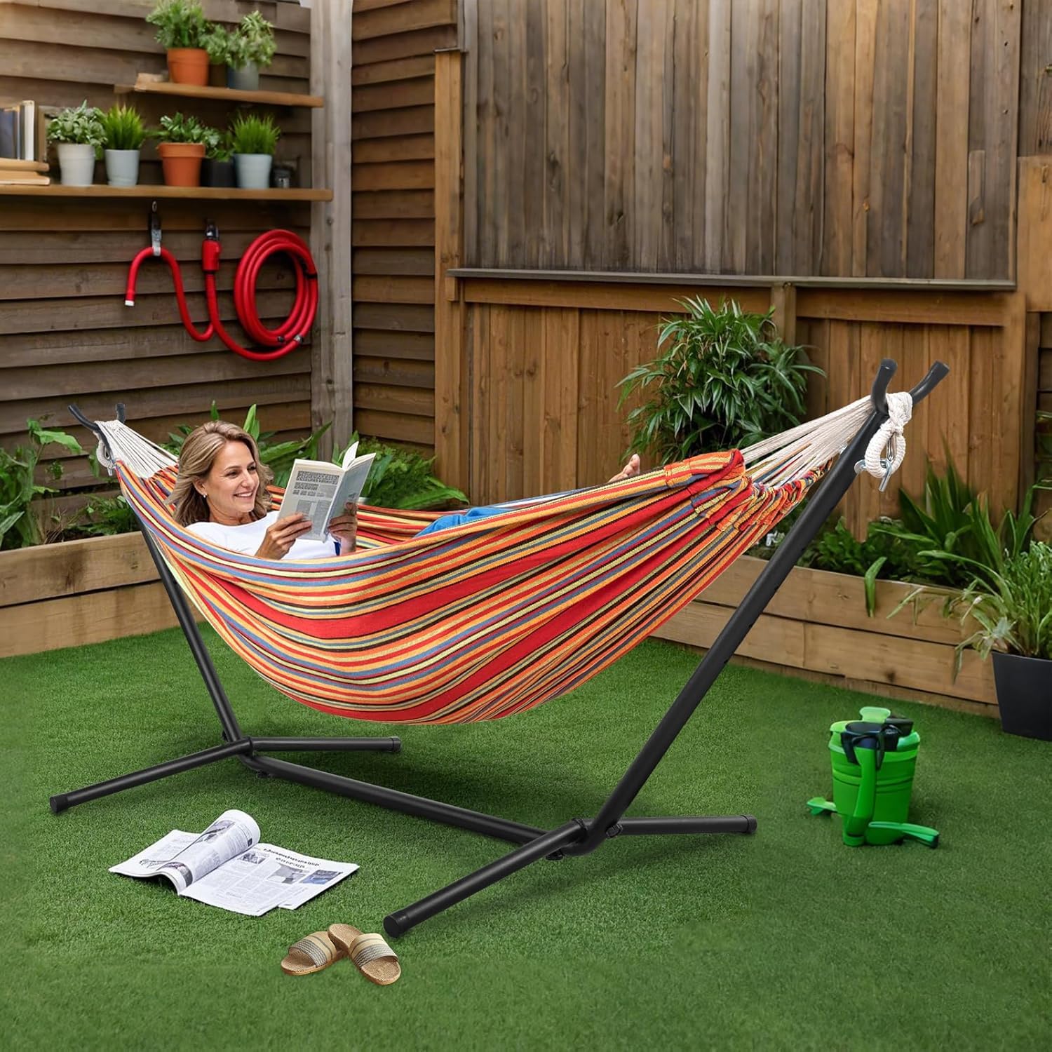 TORIBIO ダブルハンモック 自立式スタンド 耐重荷250kg 室内 屋外用 収納バッグ付き アウトドア キャンプ 公園 部屋 (レッド) ◇ハンモック+スタンド[レッド]◇自立式◇ Amazon.co.jp: TORIBIO