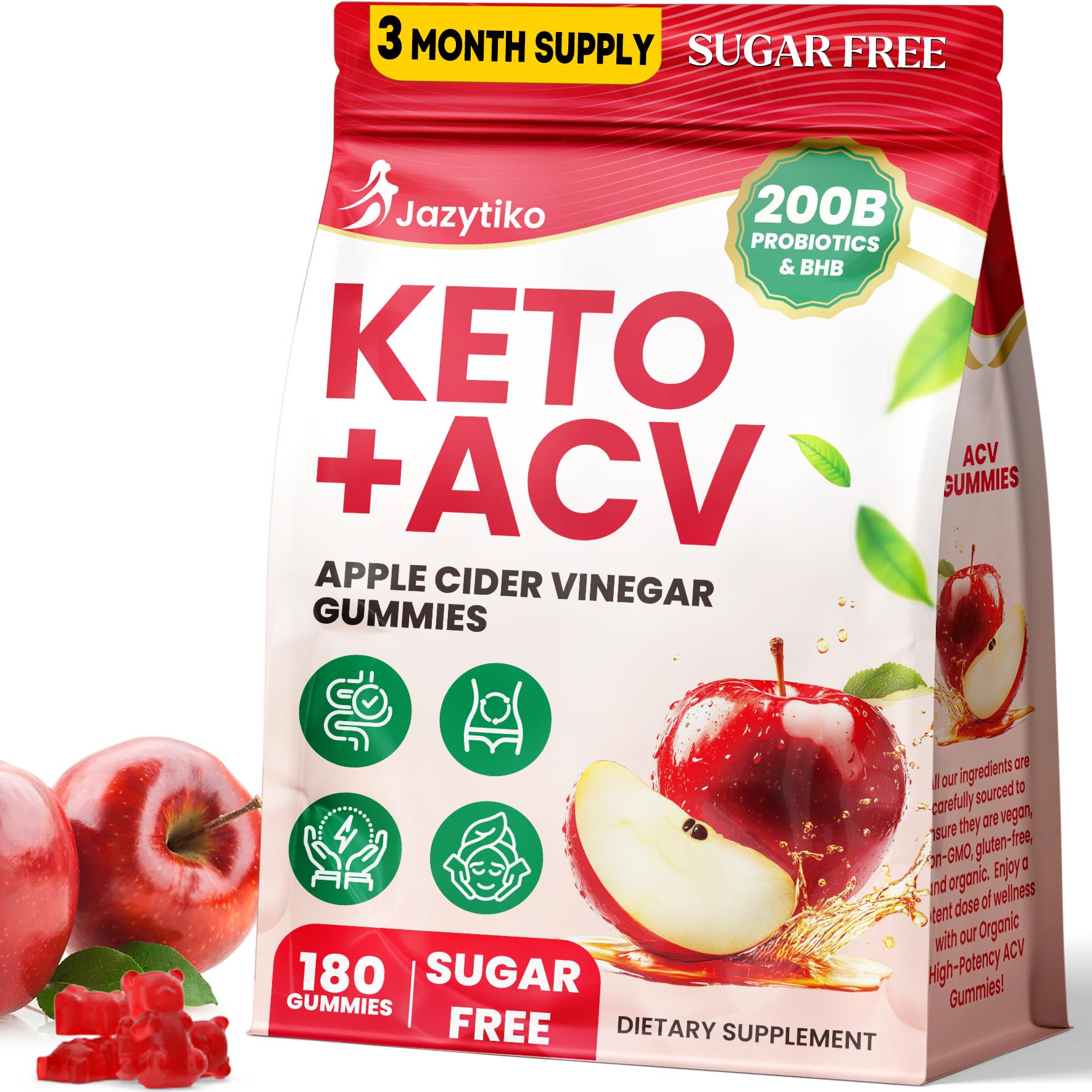 Apple Cider Vinegar Gummies, Advanced ACV Gummy with Probiotics, BHB, B12 and Keto Support - Keto Acv Gummies for Detox, Metabolism, Digestion, Gut & Immune Health - Sugar Free, Vegan, 180 Counts