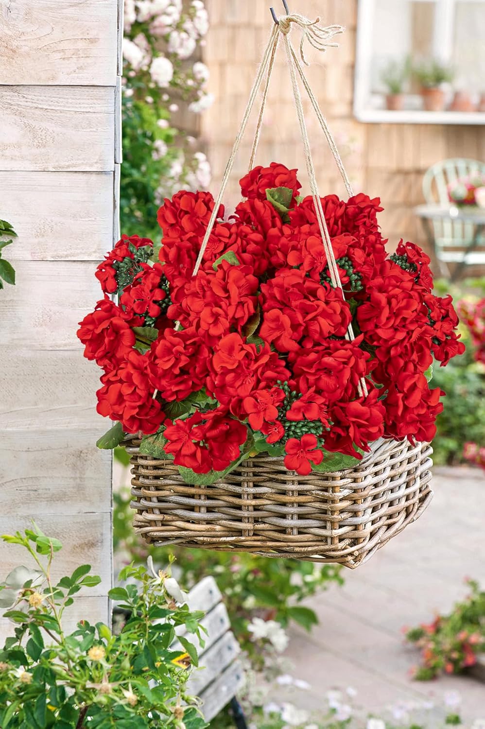 Briful Red Geranium Artificial Flowers Realistic for Outdoor 15.7’’ Extra Full UV Resistant Faux Geranium Flowers, 6 Bundles Geraniums for Home Front Porch, Planters, Window Boxes & Indoor Decor