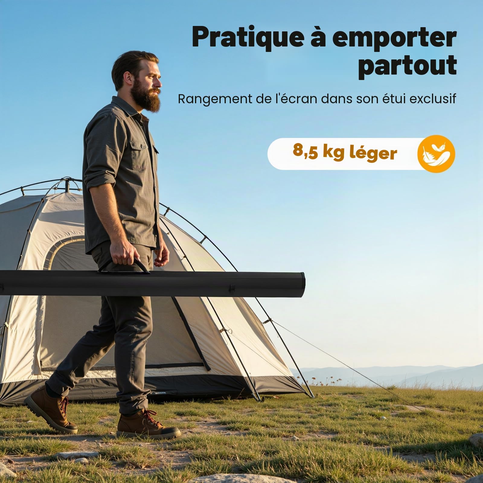 Écran de projection au sol - Écran autoportant - Pull-Up - Écran de sol portable - Écran de projecteur pour salles de projection à domicile, chambres, salles de réunion (203 cm 4:3)
