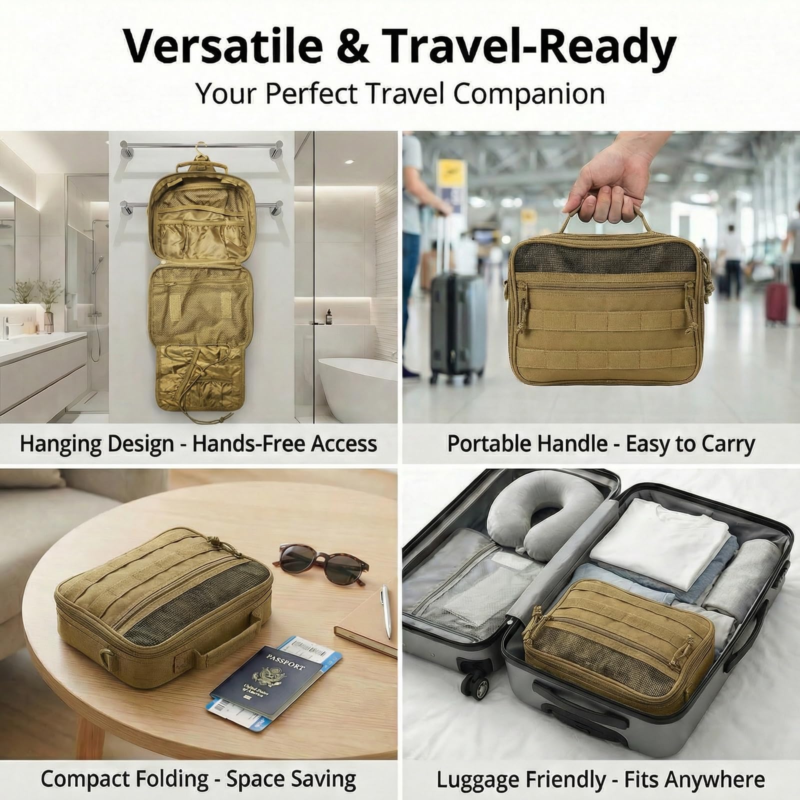 VELVEBAG Taktische Kulturtasche für Herren, Kulturbeutel, Reisetasche, hängend, wasserdicht, für Reisen, Rasieren, Hygiene-Tasche, Badezimmer, mehrere Taschen, Organizer, für kurze Reisen, Camping und