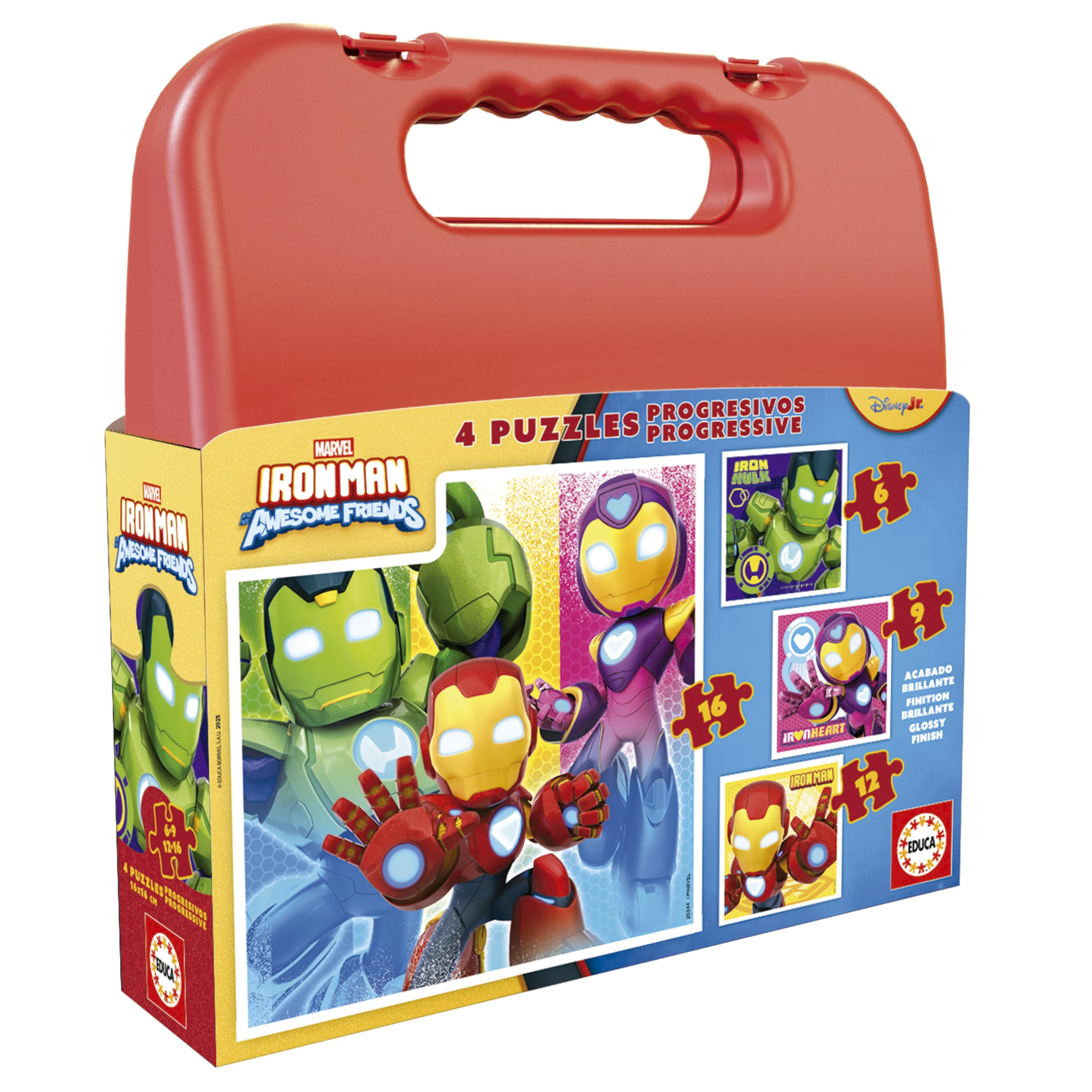 Educa - Iron Man and His Awesome Friends | Set de 4 Puzzles Infantiles de 6 a 12 Piezas presentados en una fantástica Maleta | Recomendados a Partir de 3 4 5 años (20344)