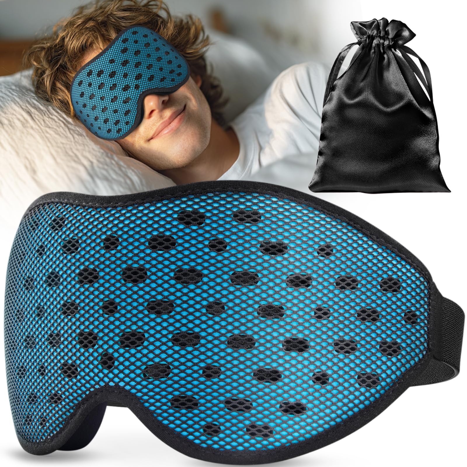 Umisleep 100 % lichtdichte atmungsaktive Schlafmaske für Herren & Frauen – 2025 Edition, 3D Schlafbrille, ultraleicht & bequem, mit Aufbewahrungstasche, für Reisen, Flugzeug, Nachtschicht, Himmelblau