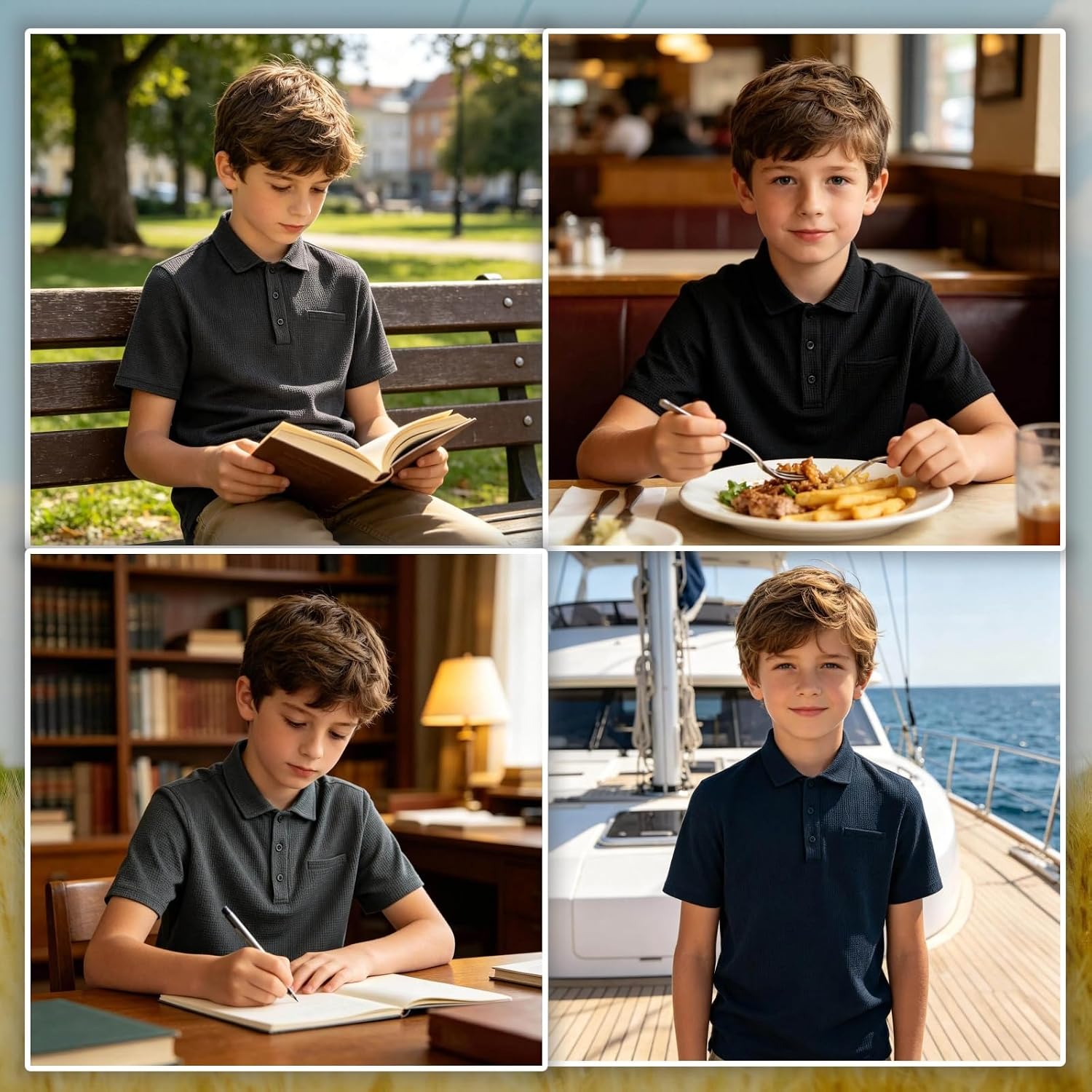 Boys Polo Shirt Casual Short Sleeve Button Down Collared Uniform Shirts Quick Dry Breathable Stretchy Golf Tops