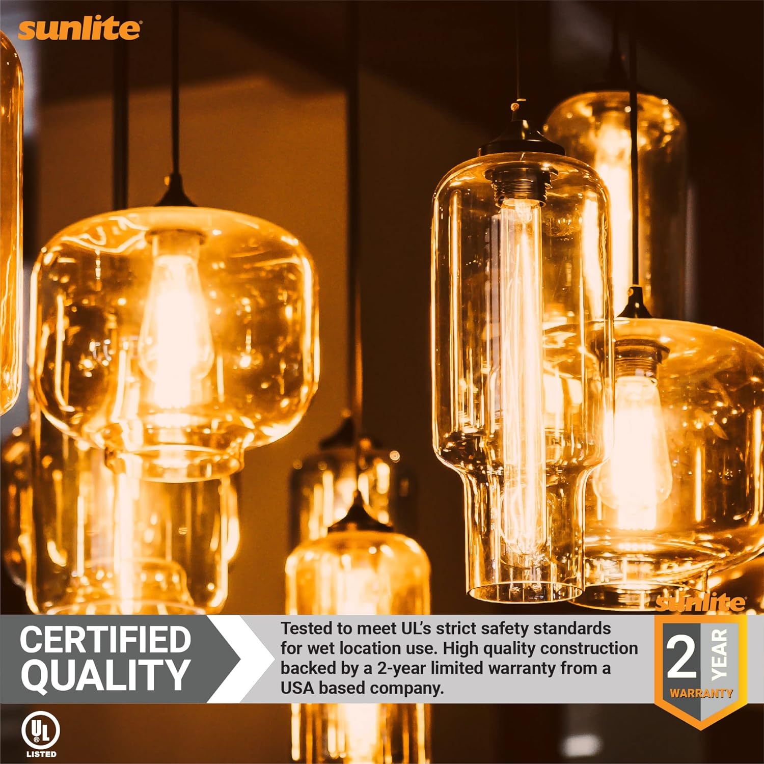 Sunlite 41616 LED Filament T8 Tubular Light Bulb, 5 Watts (40W Equivalent), 430 Lumens, Medium E26 Base, Dimmable, 214 mm, UL Listed, 2200K Amber, 6 Count