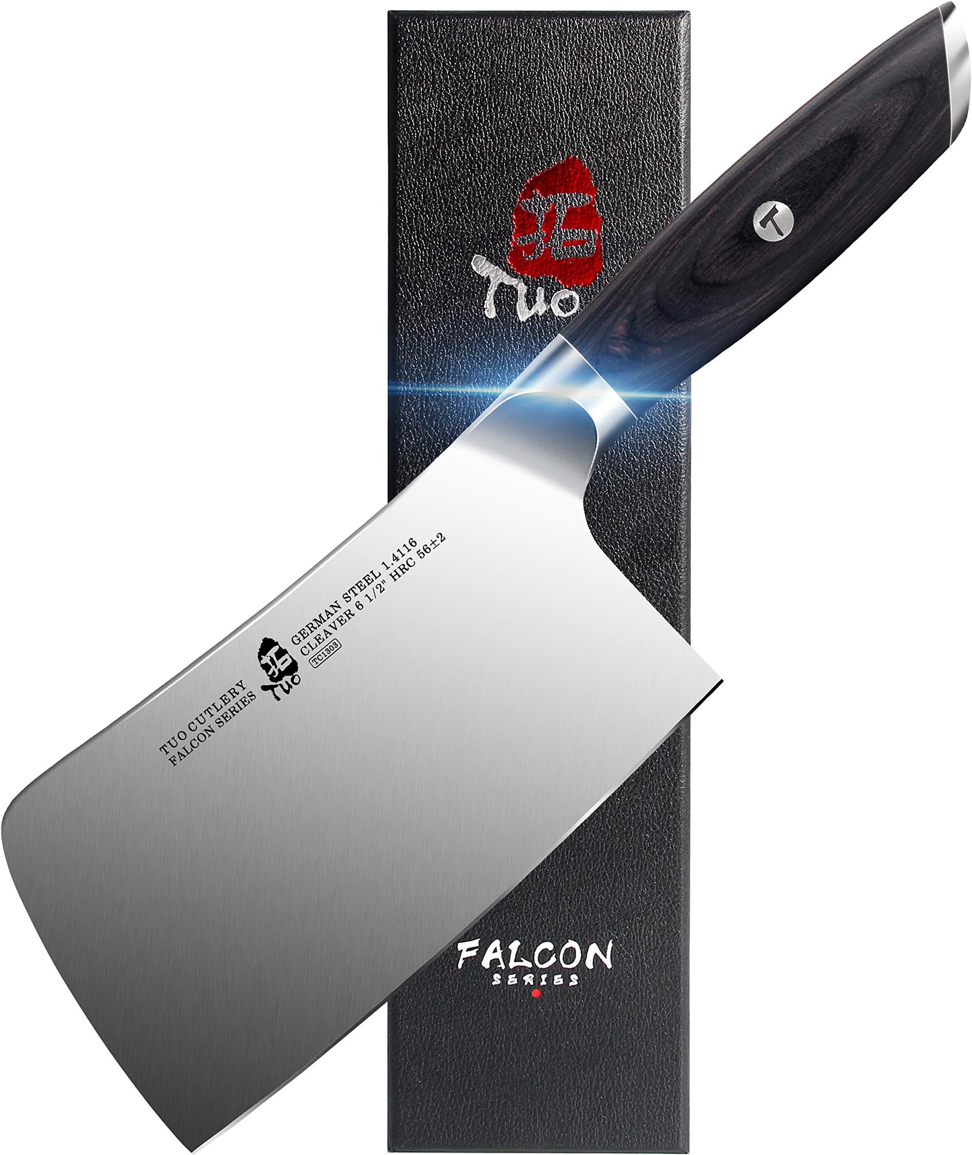 TUO Cleaver Knife, 6.5 inch Butcher Knife for Chopping Meat & Vegetable, High Carbon Steel Chinese Cleaver with Ergonomic Handle - FALCON SERIES