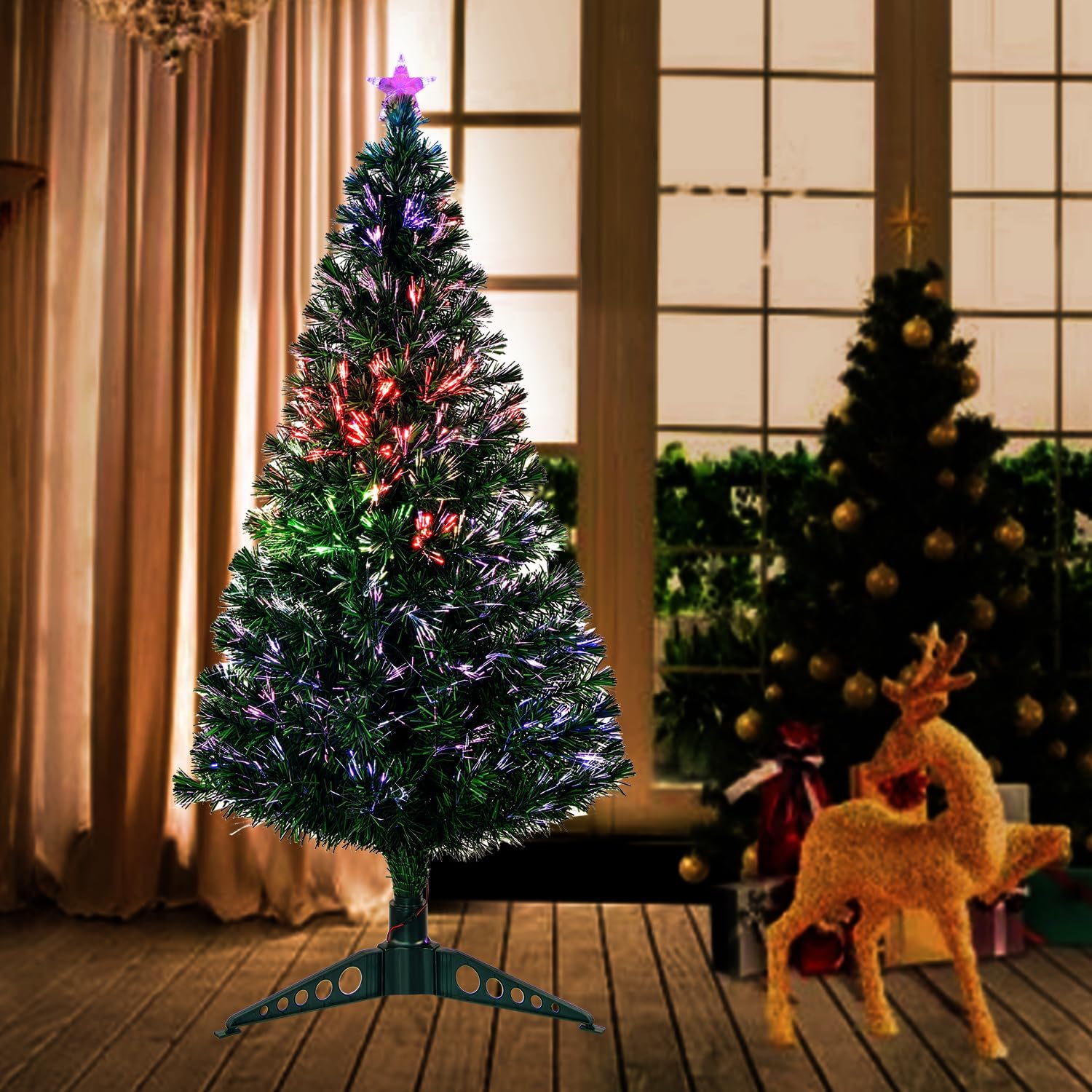 3FT Fiber Optic Green Christmas Tree Artificial Tree with Stand,Pre-lit Full Xmas Tree with Top Star Perfect for Indoor Holiday Decoration