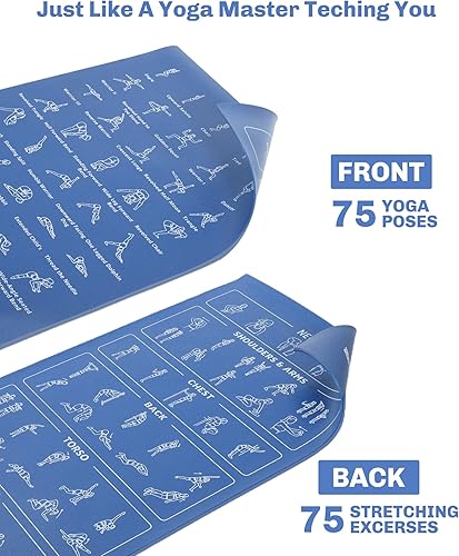 Miniatura 2 de Instructional Travel Yoga Mat with 75 Asanas Poses & Exercises - Christmas Gifts for Wife and Girls, Non-slip Exercise Mat for Home Workout,