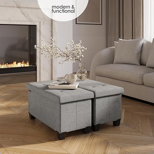 Miniatura 587 de Otomana plegable para dormitorio o sala de estar, con contenedores de almacenamiento, reposapiés para el extremo de la cama, soporta hasta 660 lb,