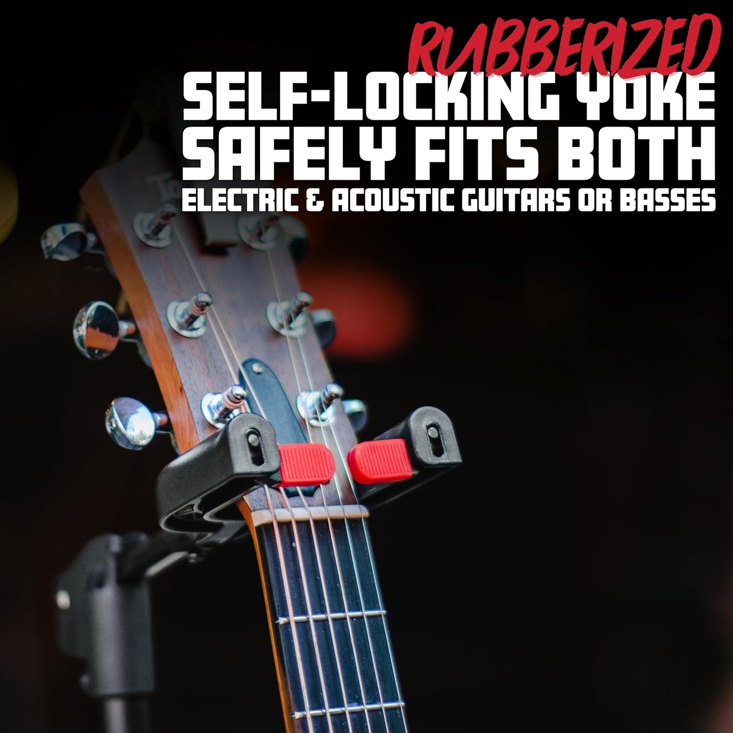 Gator Frameworks Hanging Guitar Stand with Self-Locking Yoke and Padded Body Brace, Fits Most Electric, Acoustic, and Bass Guitars (GFW-GTR-1500)