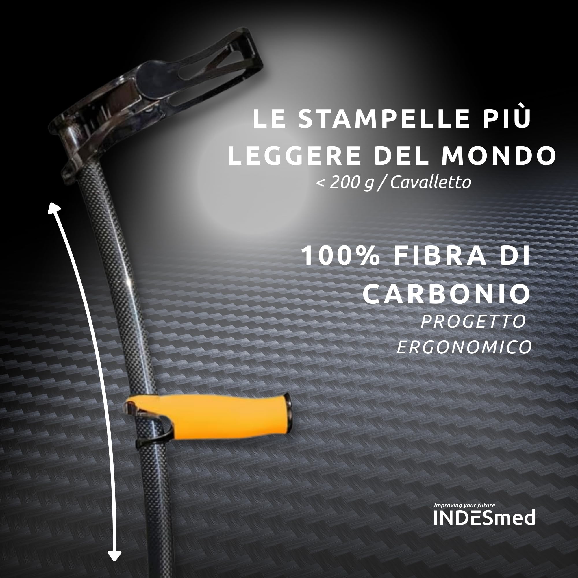 INDESmed - Stampelle in fibra di carbonio 100% (2 unità) - Stampelle lusso, Più leggere al mondo, design brevettato - Stampelle ortopediche regolabili leggere, Uomo e Donna (Grigio, L)