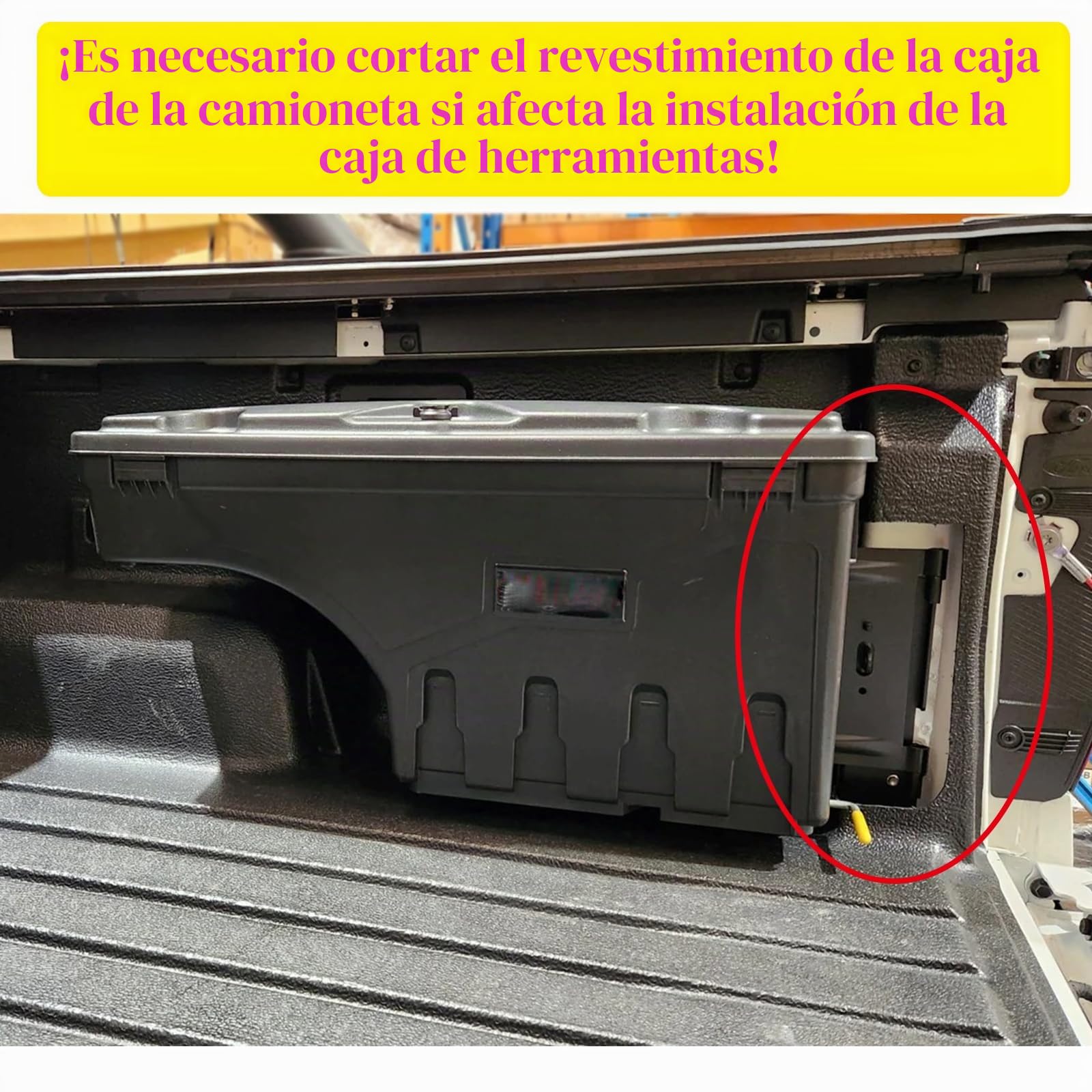Caja de herramientas de almacenamiento para Ford Ranger 2023 2024 T9 Pickup Wildtrak Raptor XL XLT Limited Tremor Platinum Caja de herramientas Organizador 180° Swing Case (lado derecho)