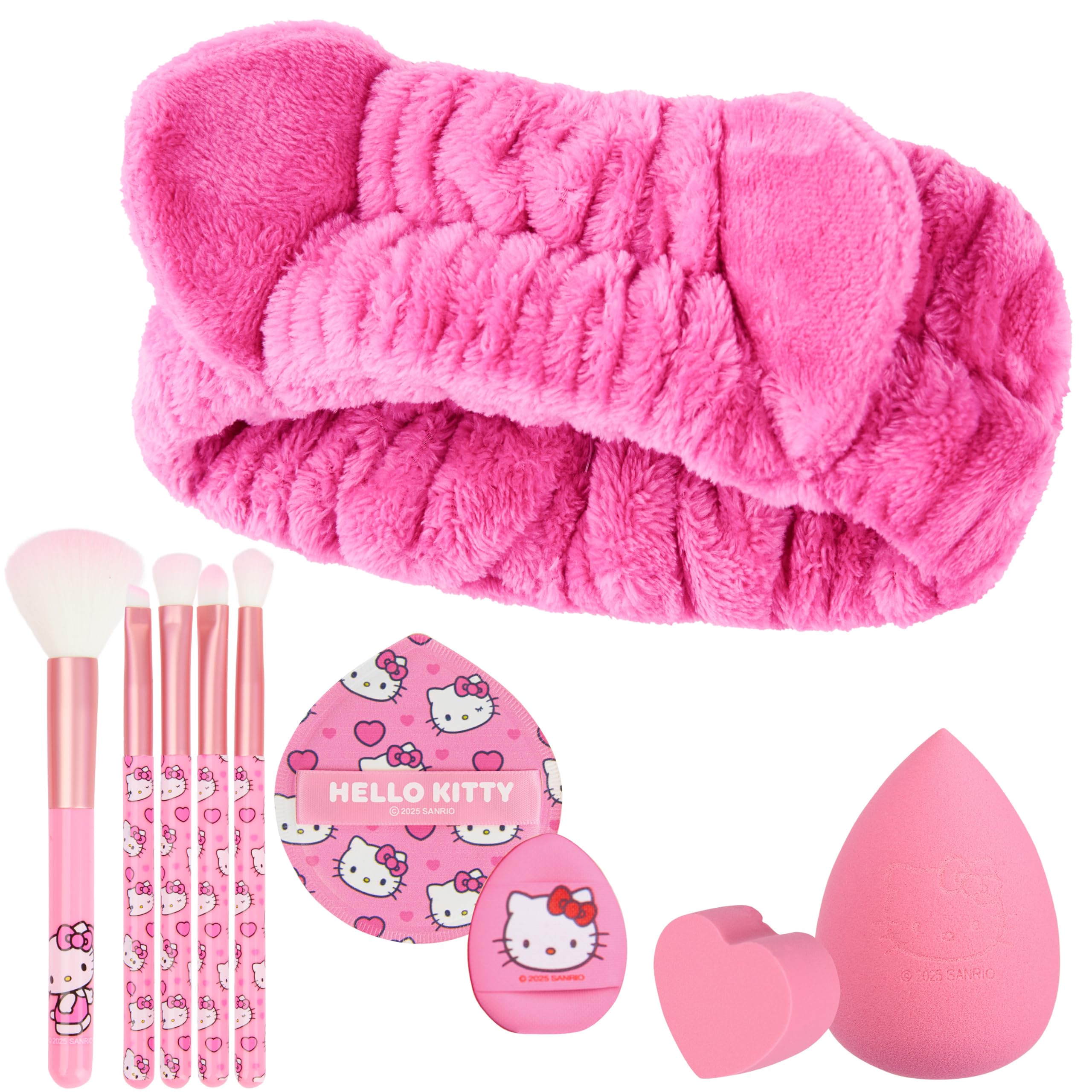 Get Trend Hello Kitty Sanrio Makeup Brushes & Beauty Tools Set, 10 Pcs with Powder Puff Fluffy Headband Beauty Sponge Eyeshadow Brushes, Gifts for Her (Pink Hello Kitty) - Image 2