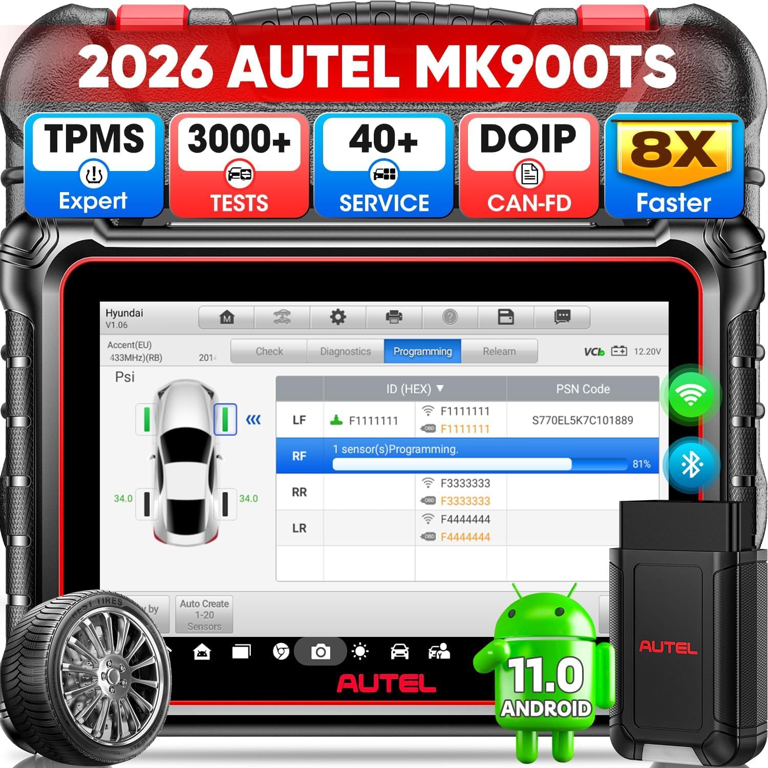 Autel MaxiCOM MK900TS TPMS Diagnosegerät Auto, 2026 MK900-TS Up von MS906TS MX900TS MK808S-TS MK900, Top TPMS Programm/Neulernen, CAN FD&DoIP, Bidirektionaler Scanner 3K+ Aktivtest, 40+ Service, OS11 | 2026 MK900-TS Up MS906TS MX900TS MK808S-TS MK900 MK90