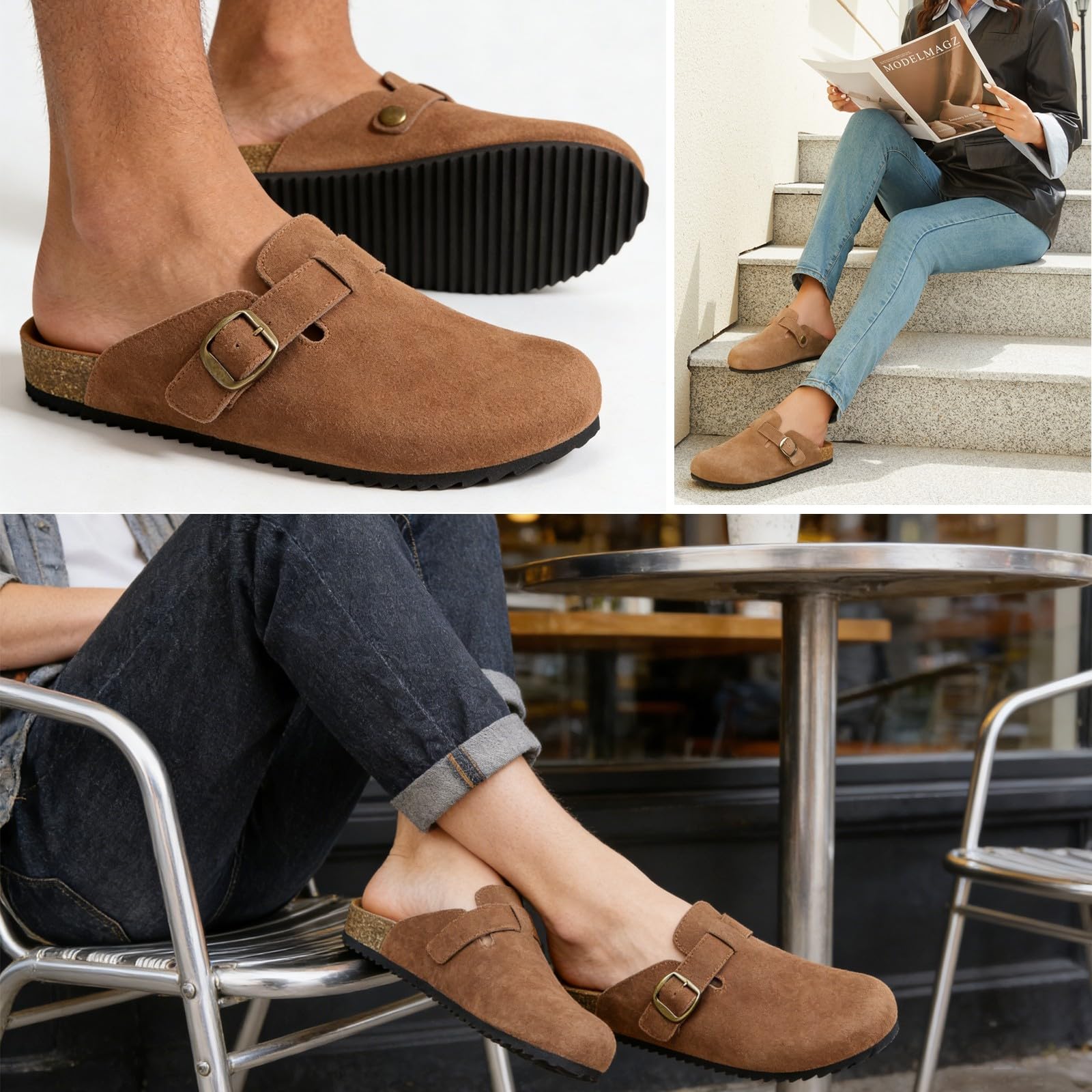 Sabot Donna Ciabatte Uomo Chiuse con Comodo Pantofole in Pelle Scarpe da Giardino Traspirante Sandali Ciabatta 36-46