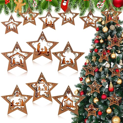 Bucherry 6 piezas de adornos de madera de Navidad a granel, adornos cristianos religiosos de Jesús 2025 para árbol de Navidad, regalos de belén,