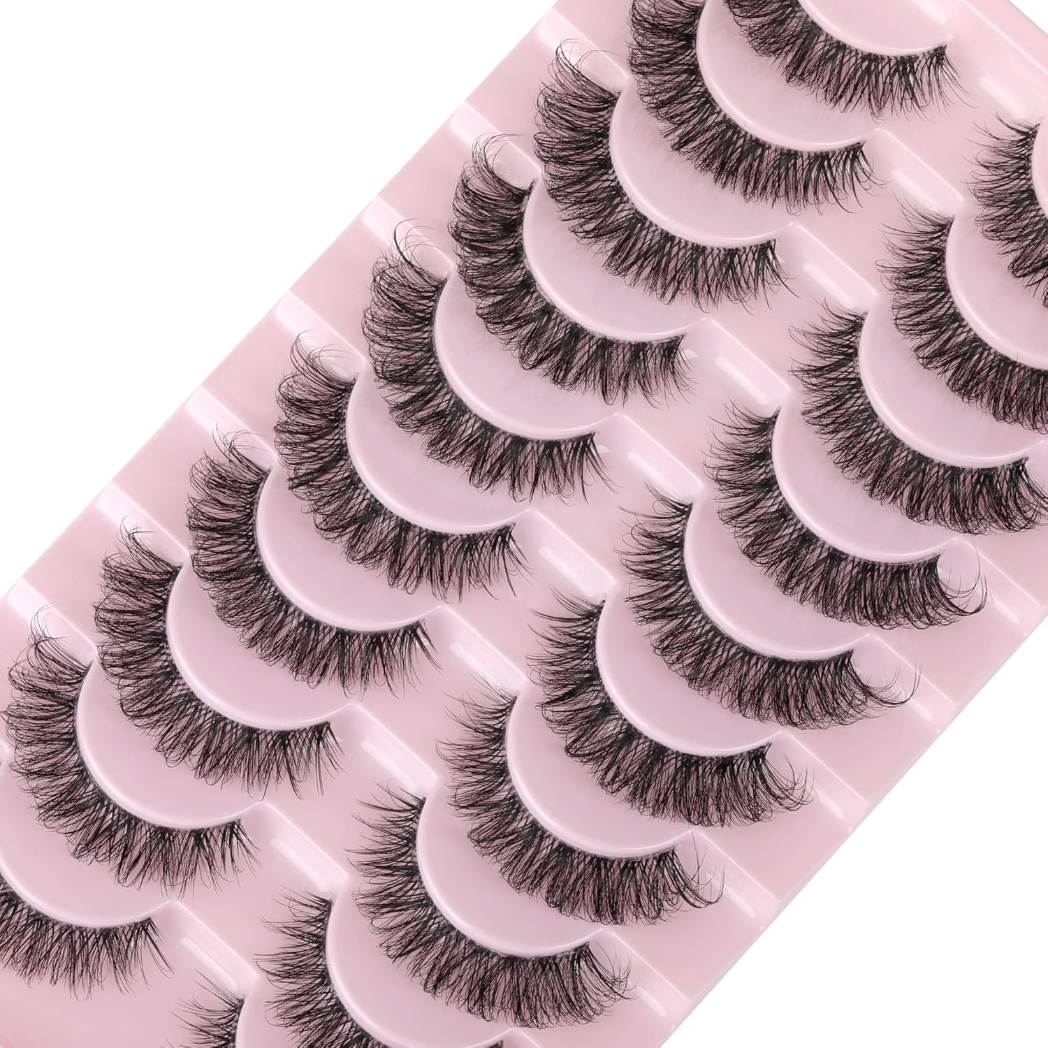 wiwoseo Eyelashes Clear Band Natural Wispy Lashes Natural Look Russian Strip Lashes 3D Effect 16MM Cat Eye Lashes that Look Like Extensions False Lashes 10 Pairs Pack