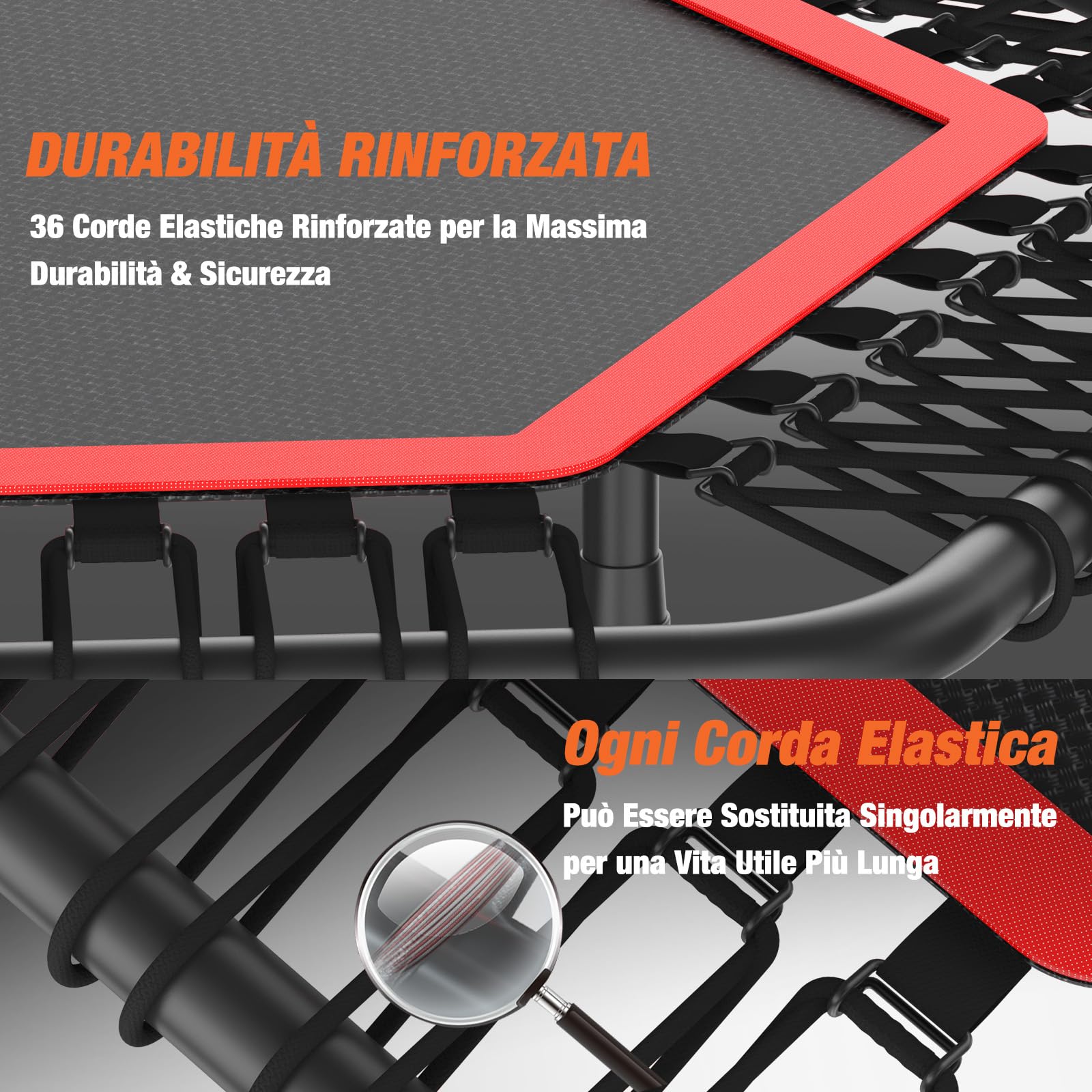 DH FitLife Fitness Trampolino Indoor | Ø 114 cm 45 Pollici Mini Trampolino per Cross Jumping | Portata 150 KG | Manico Regolabile a 3 Livelli | Stabile e Resistente
