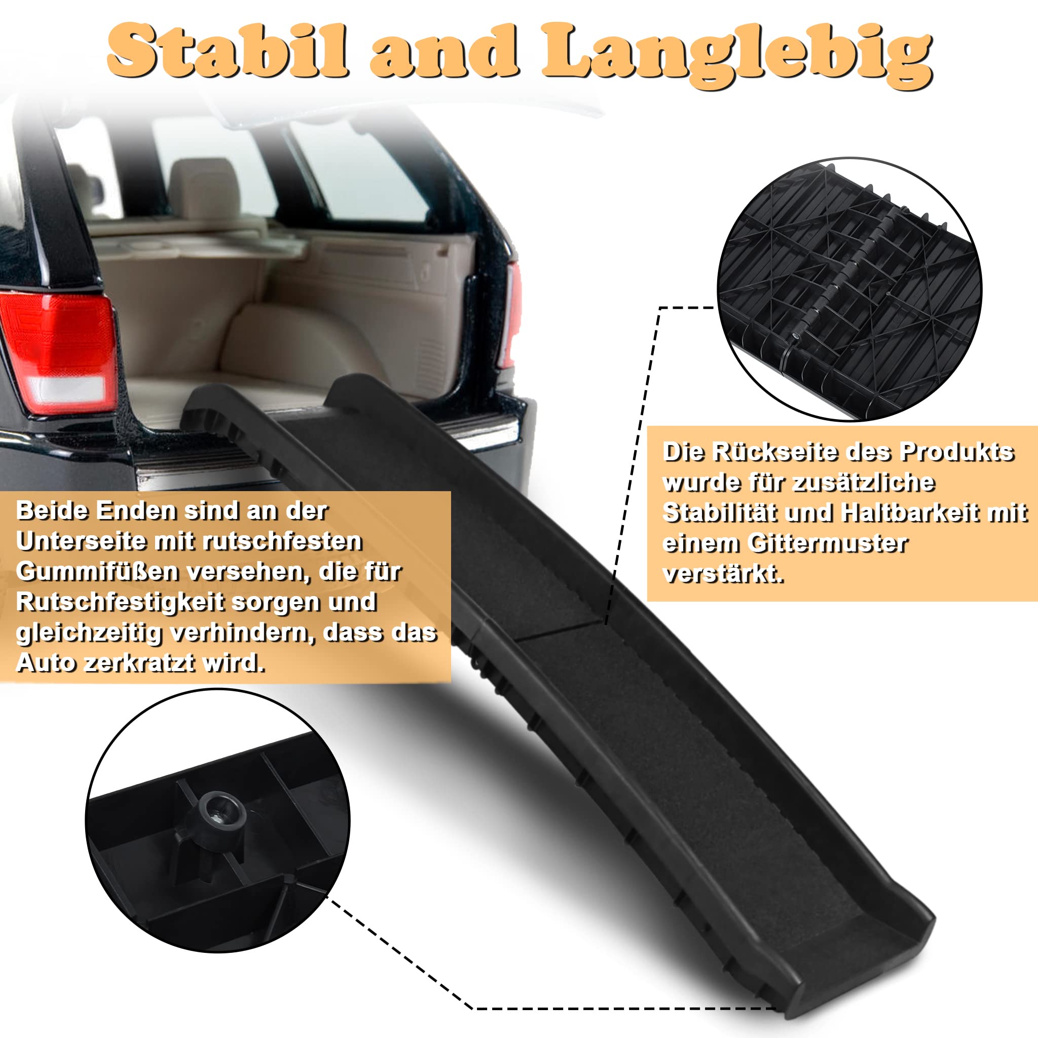 UISEBRT Rampa pieghevole per auto, per cani, per animali domestici, antiscivolo, robusta, portata fino a 90 kg, 156 x 40 cm, nero