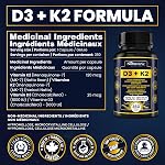 1 Year Bulk Vitamin D3 K2 High Potency 1000 IU D3 (25 mcg) / 120 mcg K2 (MK-7) - 350 Capsules Year Long Supply Vitamin D - Helps Maintain Bone & Teeth Health - Formulated With MK-7 Natto Bean For Best Results - Immune System Support - Made In Canada.