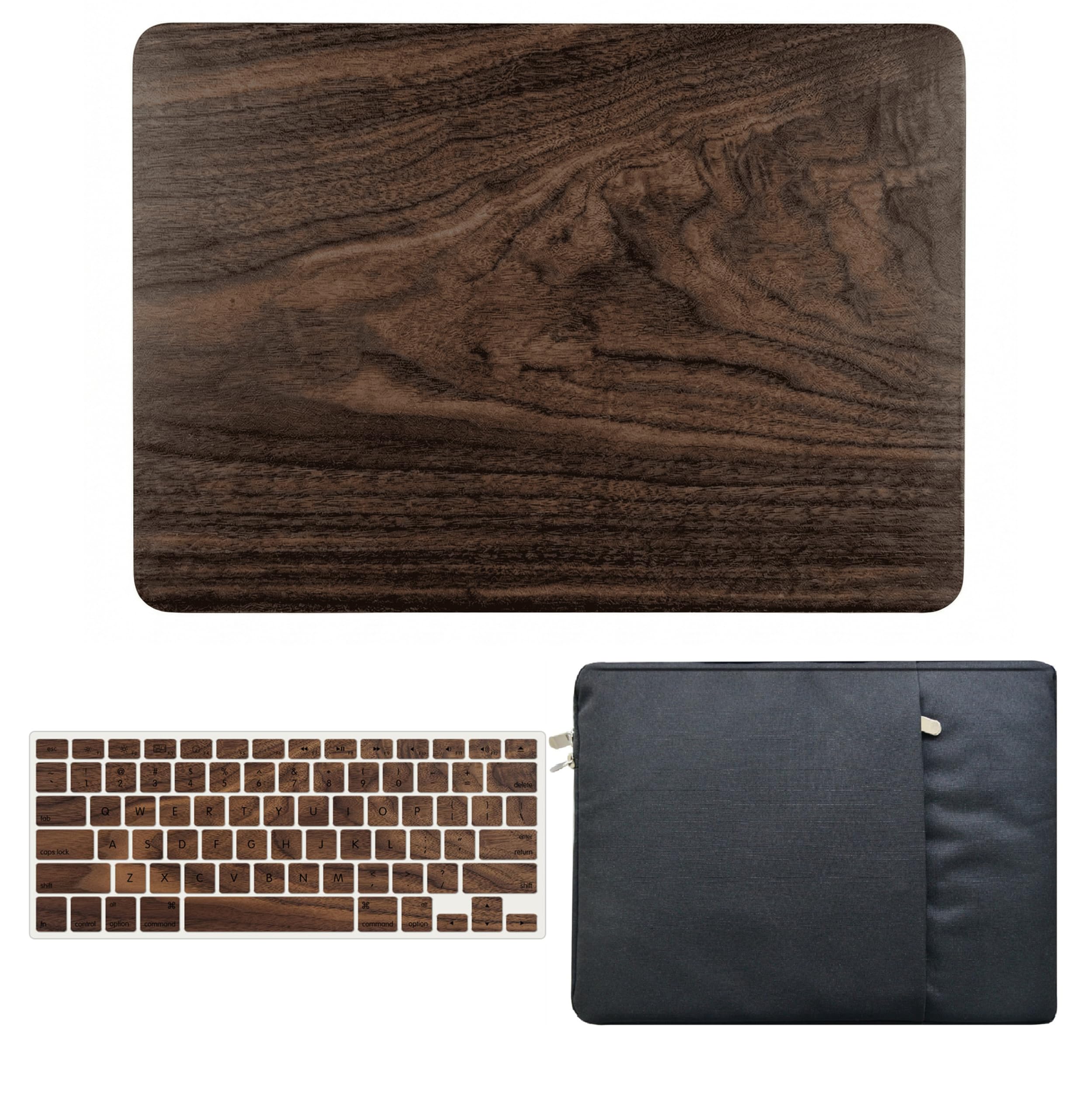 KECC Compatible with MacBook Air 13 inch Case 2022 2021 2020 2019 2018 Release M1 A2337 A2179 A1932 Plastic Hard Shell Keyboard Cover + Sleeve + Screen Protector, Walnut Wood