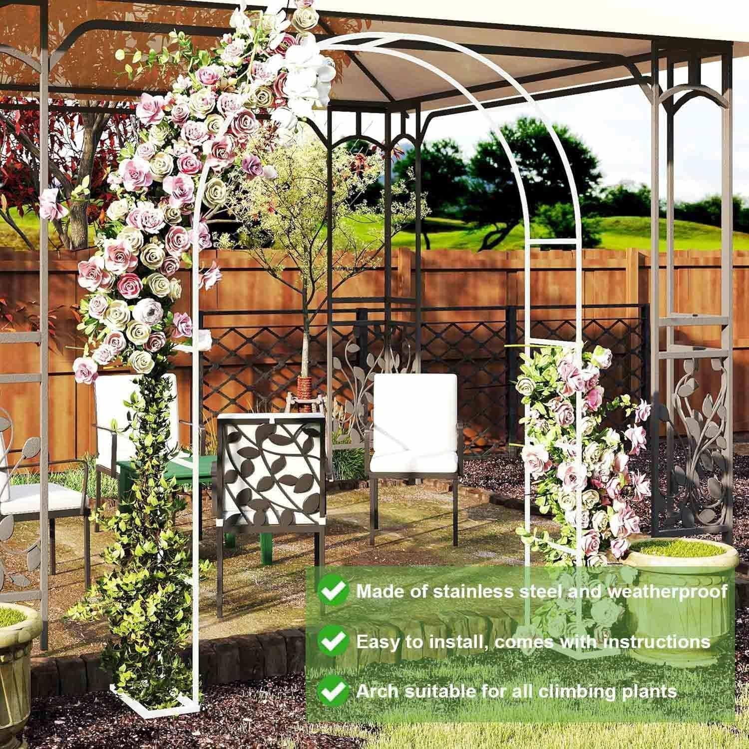 Arco de Jardín Grande de Hierro Forjado para Rosas,Arco De Rosas Y Plantas Trepadoras De Jardín 120 cm a 350 cm Tutor Enrejado para Al Aire Libre para Boda, Fiesta, Ceremonia Exteriores(Negro,W180 X H
