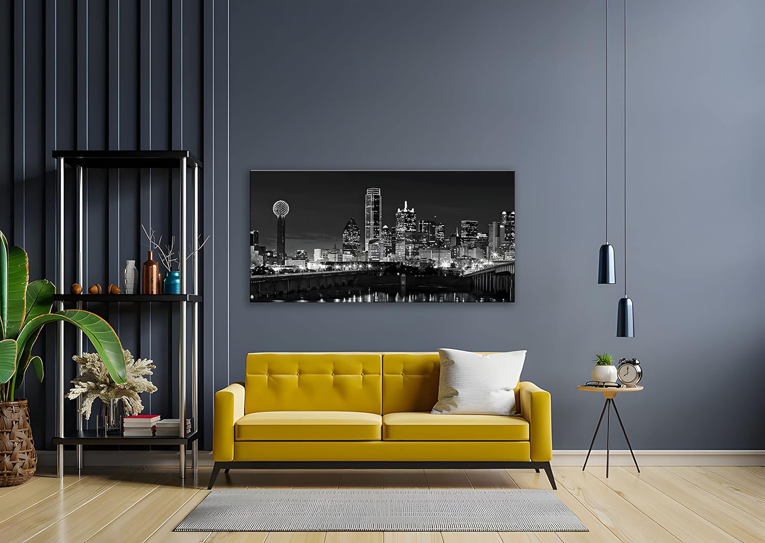 NAN Wind 1 Pcs Dallas Skyline Canvas Wall Art Black White Cityscape Night Scene Modern City Giclee Prints on Canvas Framed Urban Home Decor Skyscrapers Picture Painting for Room Decor