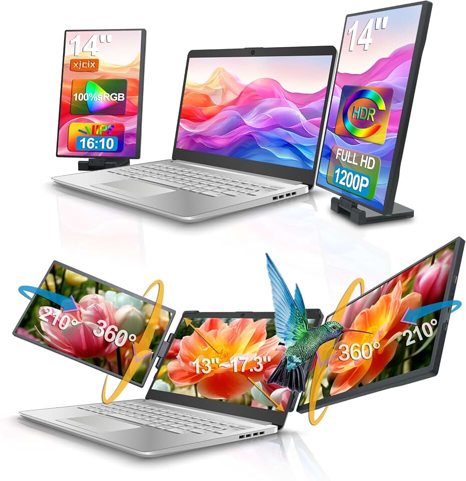 Extensor de monitor portátil de tela tripla IPS de 14 polegadas 1200p com estação de ancoragem USB, tela de viagem removível Plug-Play FHD 1920 x 1200 para notebook de 13 a 17 polegadas para