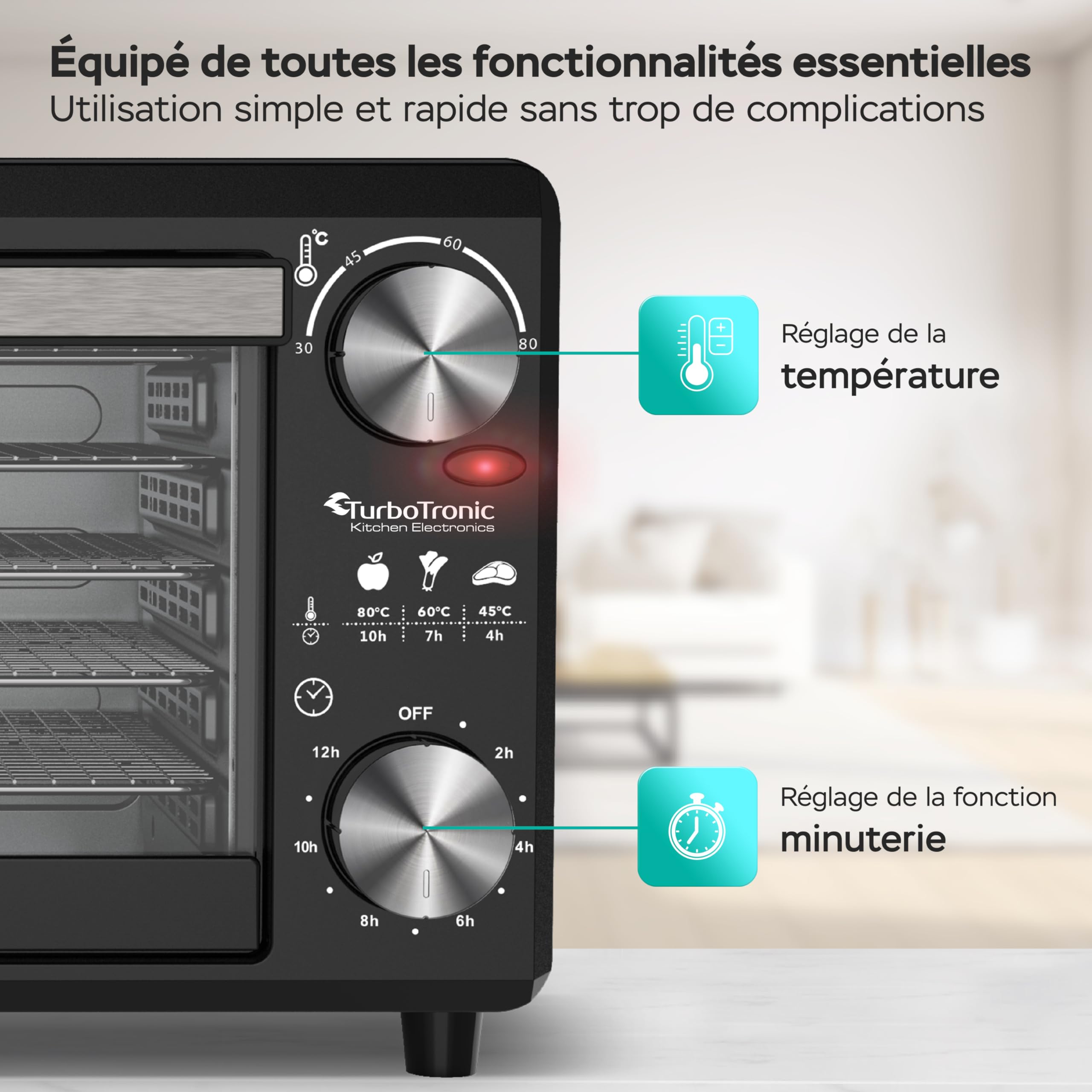 Déshydrateur TurboWave BIO entièrement en métal, 14 litres, fourni avec grilles, minuteur et cahier de recette, dehydrator food (14 Litres)