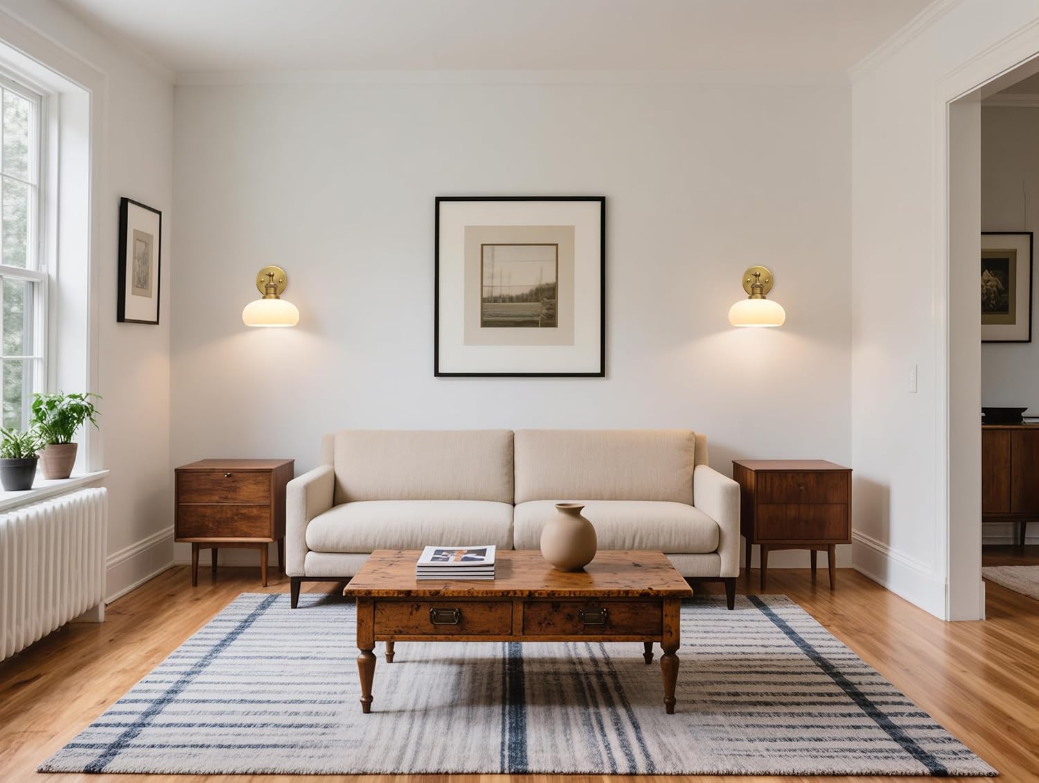 Pathson Milk White Glass Wall Sconce Lamp, Hardwired Vintage Bathroom Vanity Light Fixture for Wall Painting, Living Room, Foyer, Kitchen Sink, Bedroom, Farmhouse Lighting