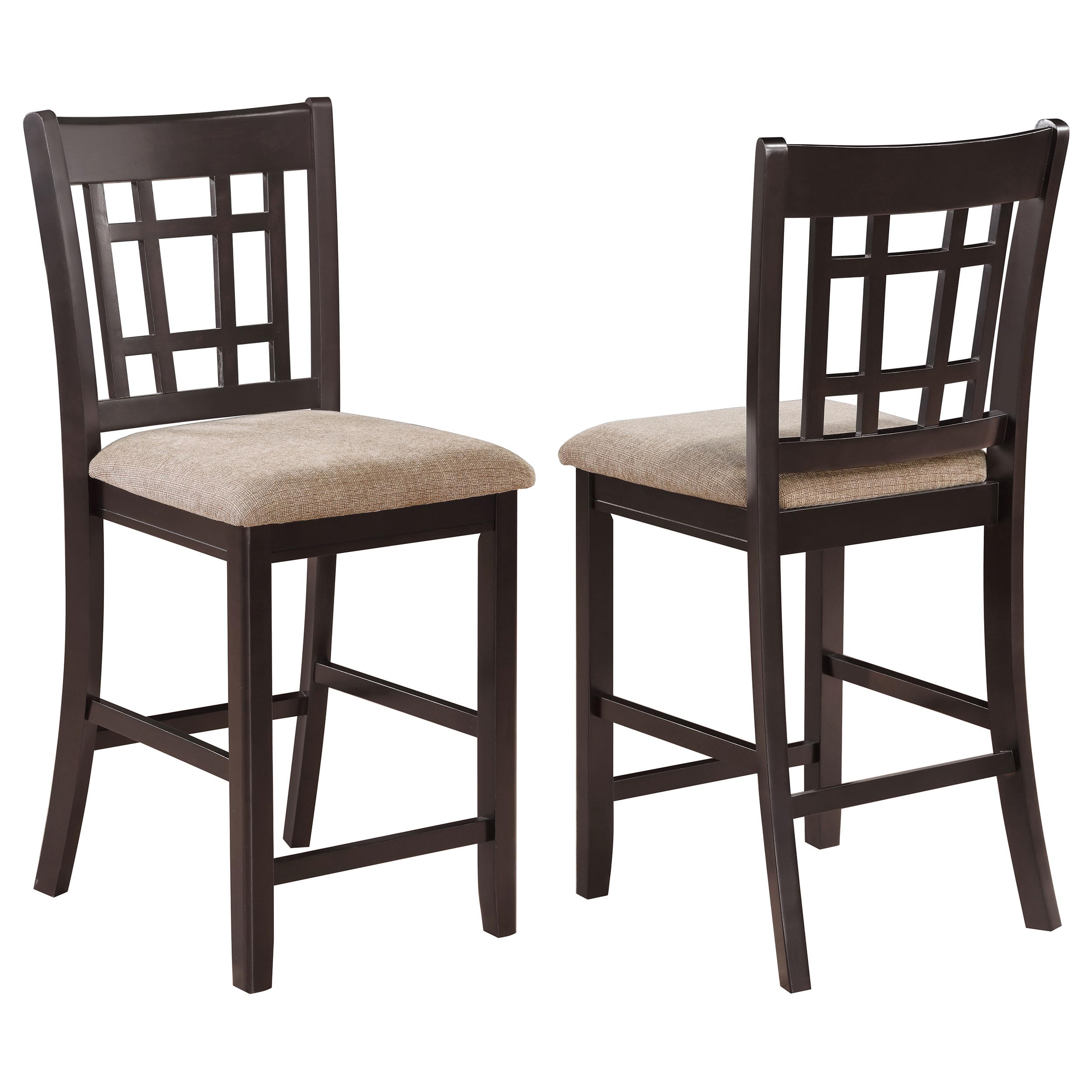 Coaster Home Furnishings - LAVON - Wood Upholstered Counter Height Chairs (Set of 2) - Lattice Back, Padded Seats - Dining Room & Kitchen - Tan & Espresso - 105279