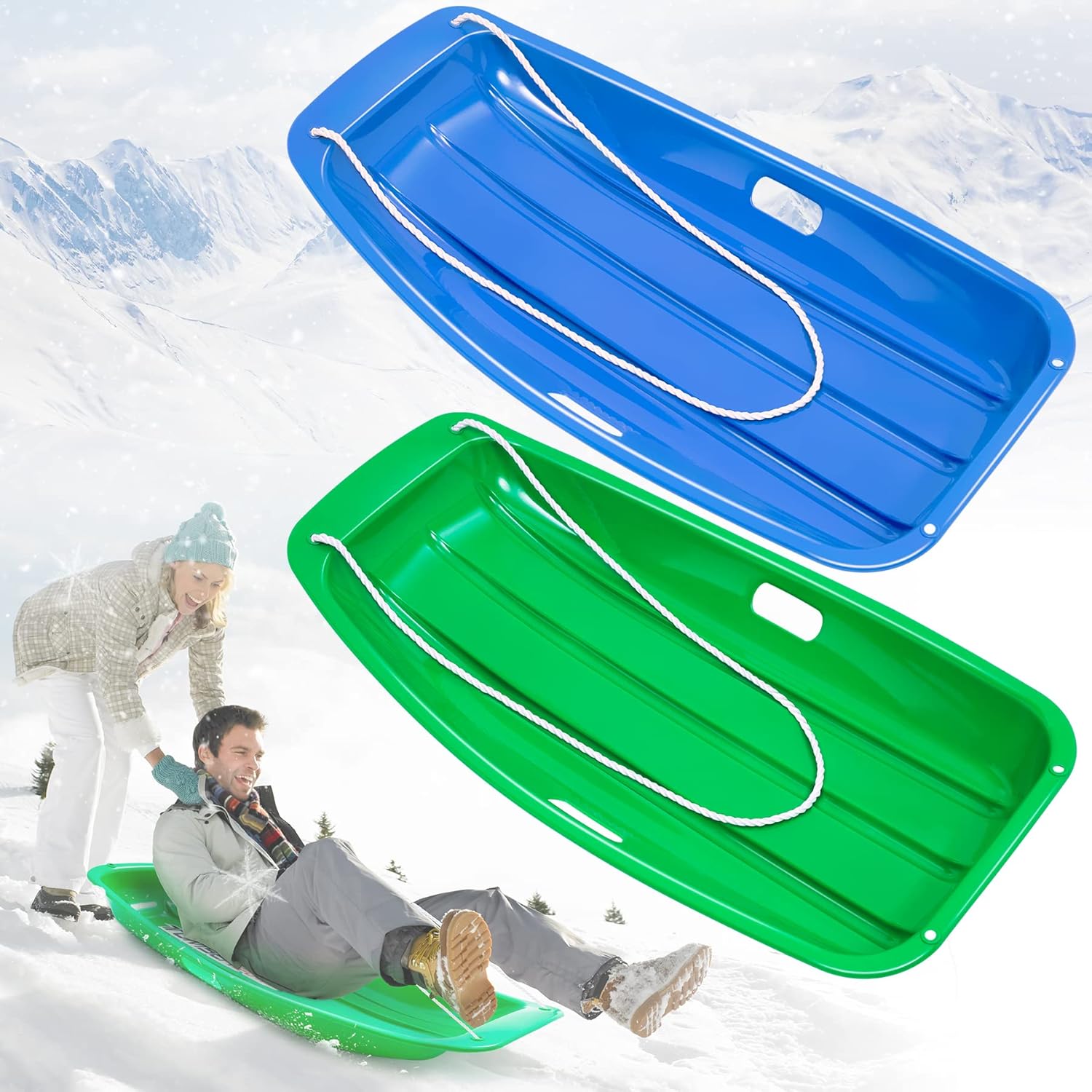 Popolic 2 Pcs Snow Sledge Heavy Duty Snow Sled 400 LB Load Capacity
