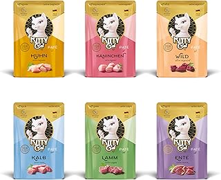 KITTY Cat Paté Mix 1, 6 x 85 g, Nassfutter für Katzen im Probierpaket, getreidefreies Katzenfutter mit Taurin, Lachsöl und Grünlippmuschel, Alleinfuttermittel mit hohem Fleischanteil, Made in Germany product image