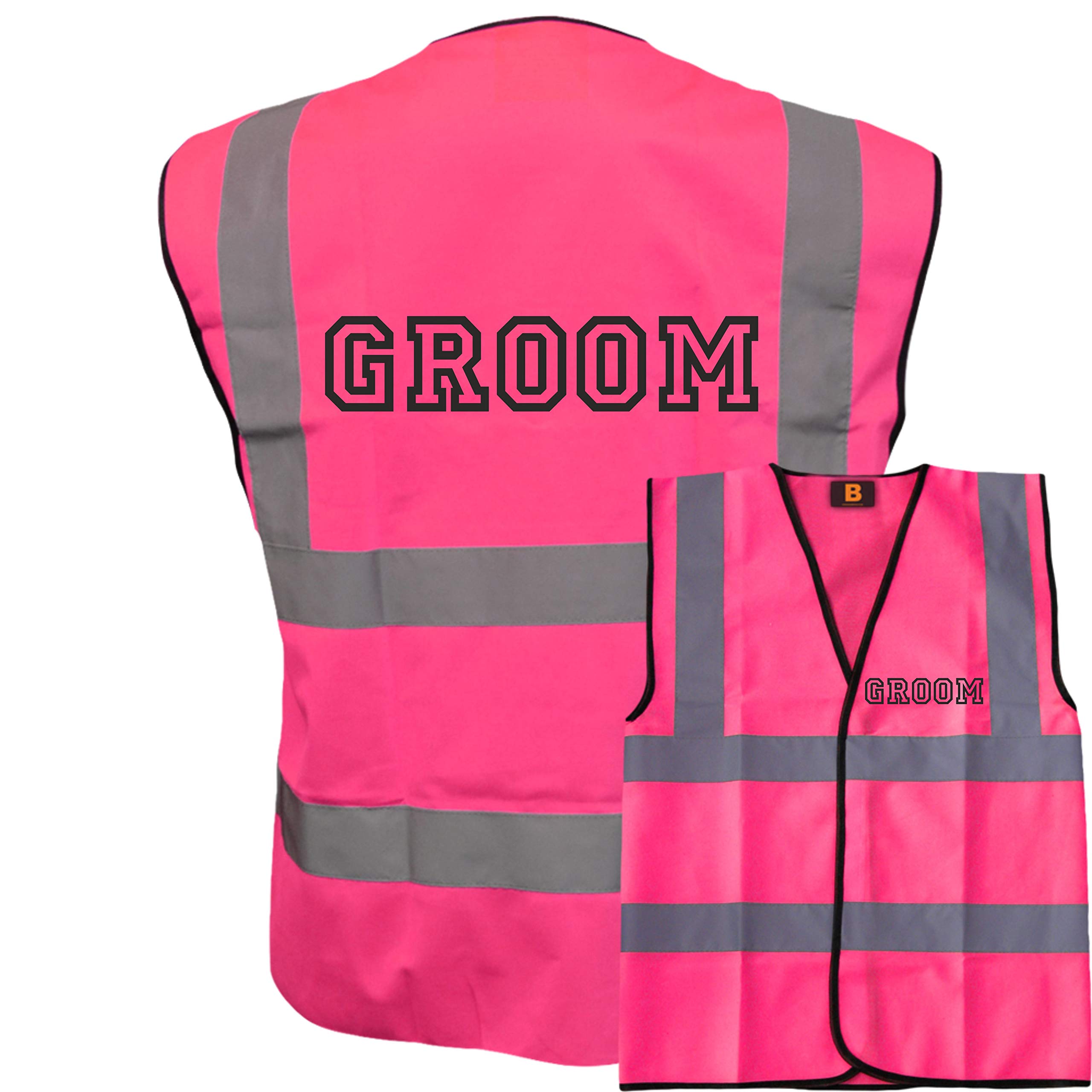 Brook Hi Vis Uk Unisex Pink Groom Stag Vest! Hi Vis Vest -Ideal For Stag Do & Stag Nights Large