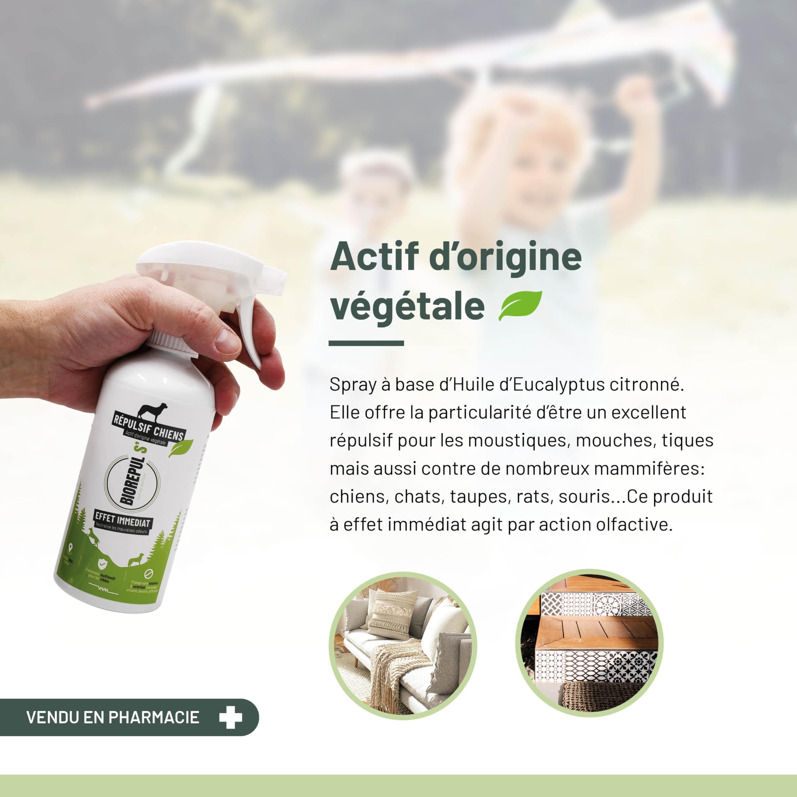 BIOREPUL S' - Spray Répulsif pour Chien - Anti marquage urinaire - Parfum citronné d'eucalyptus - 450ml