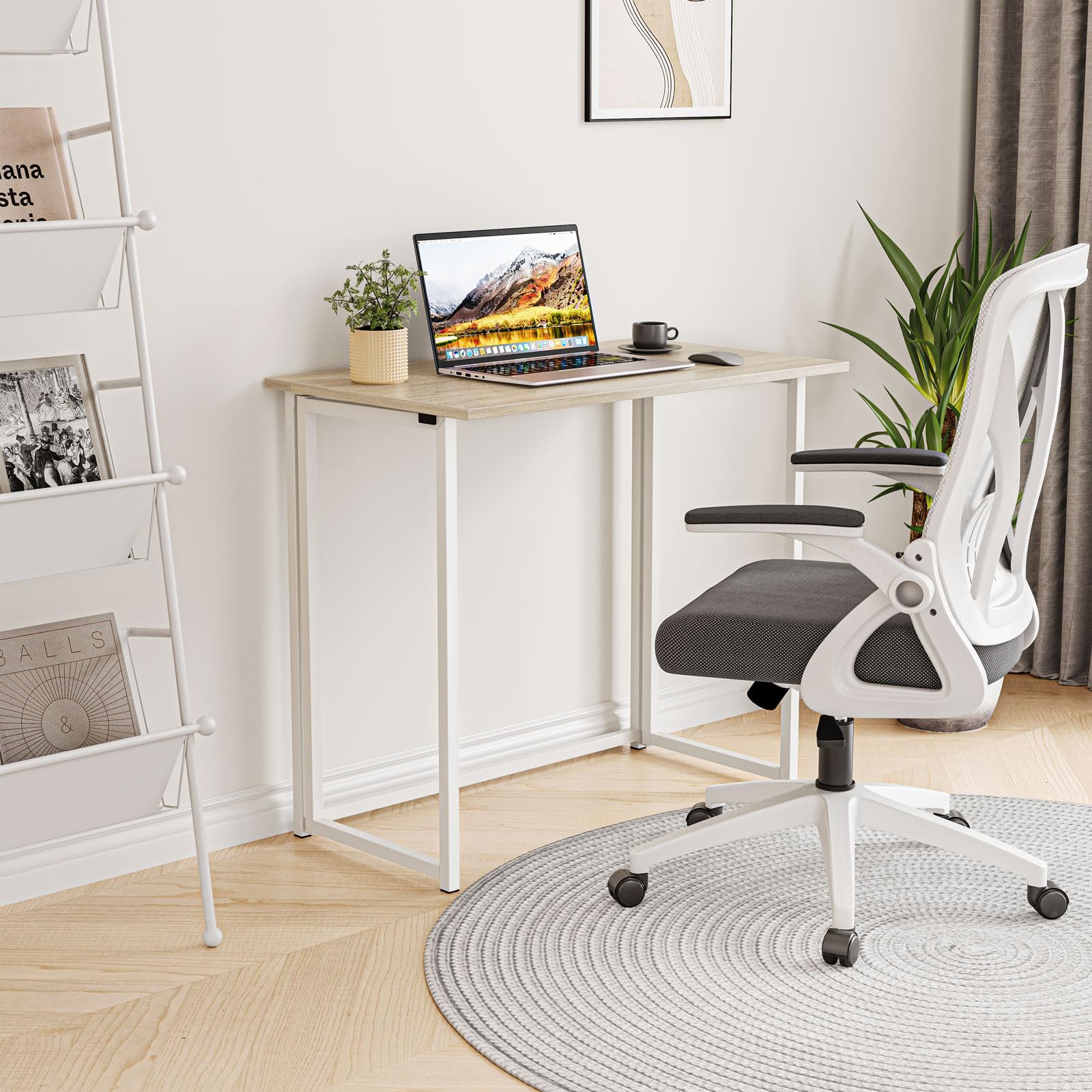 Dripex Klappbarer Schreibtisch, Computertisch, kompakt, ohne Montage, zusammenklappbar, für Zuhause, Büro, Computer, Bastelarbeiten, Holzfarben, 80 x 45 x 74 cm