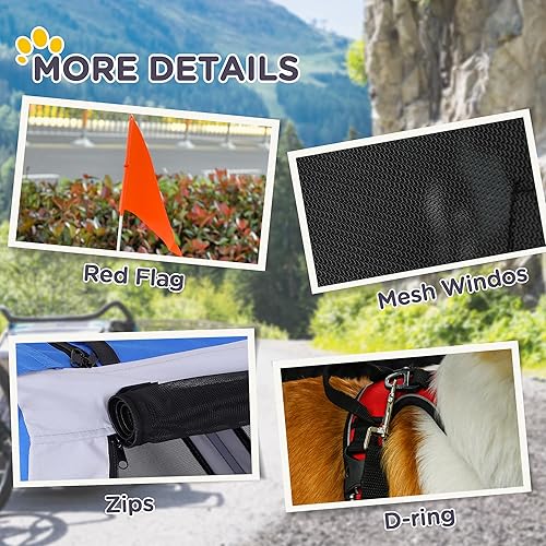 Vista 18 de Aosom Remolque de bicicleta para perros, carrito de mascotas, accesorio de transporte de carga para viajes con 3 entradas, ruedas grandes para Rojo