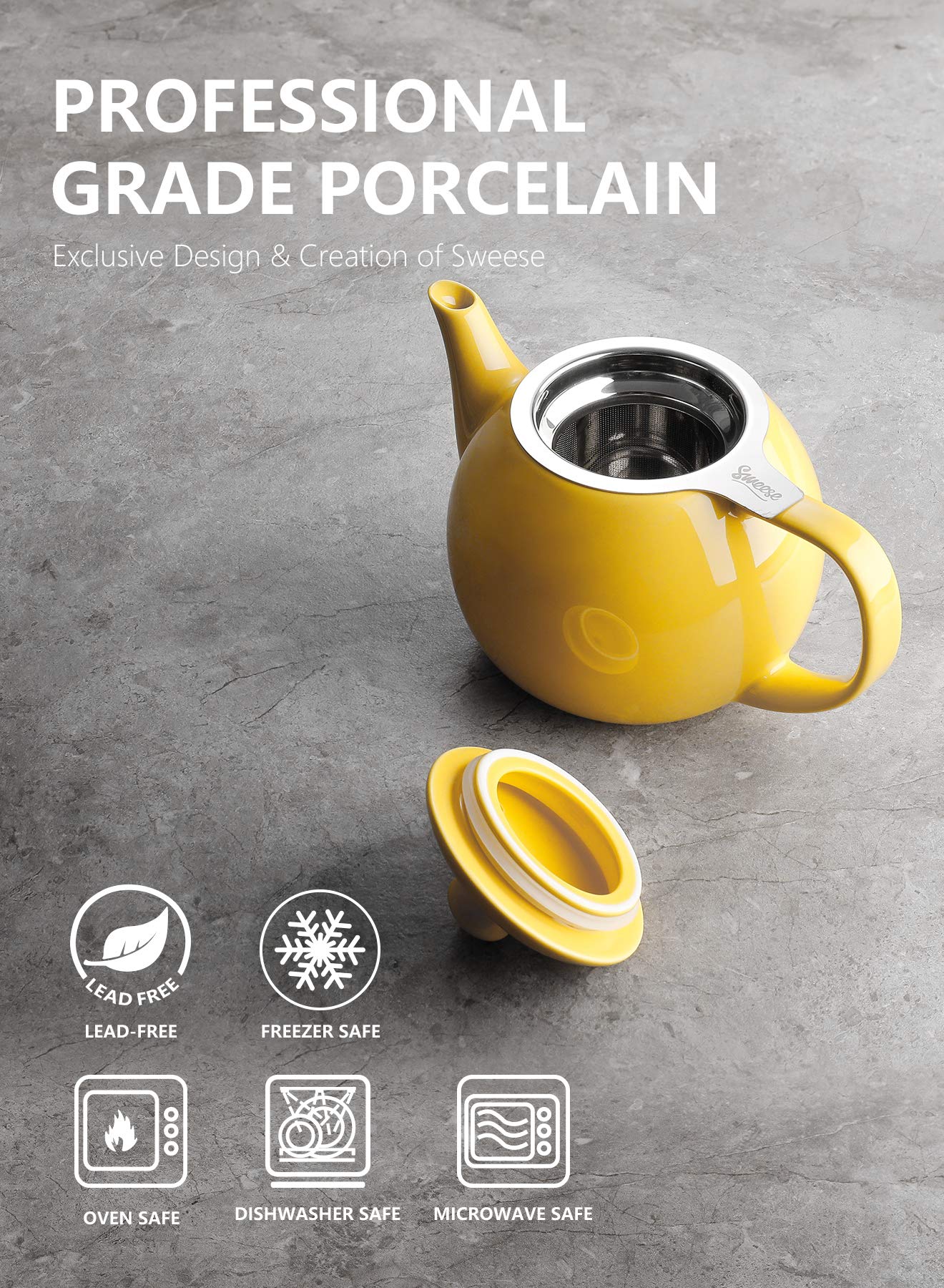 Sweese 221.105 Teapot, Porcelain Tea Pot with Stainless Steel Infuser