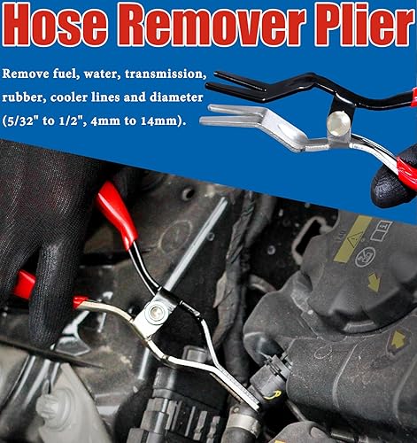 Miniatura 8 de Juego de 4 alicates de línea de combustible con alicates de desconexión de 80 grados, alicates para quitar mangueras, pinza de abrazadera de tubo de