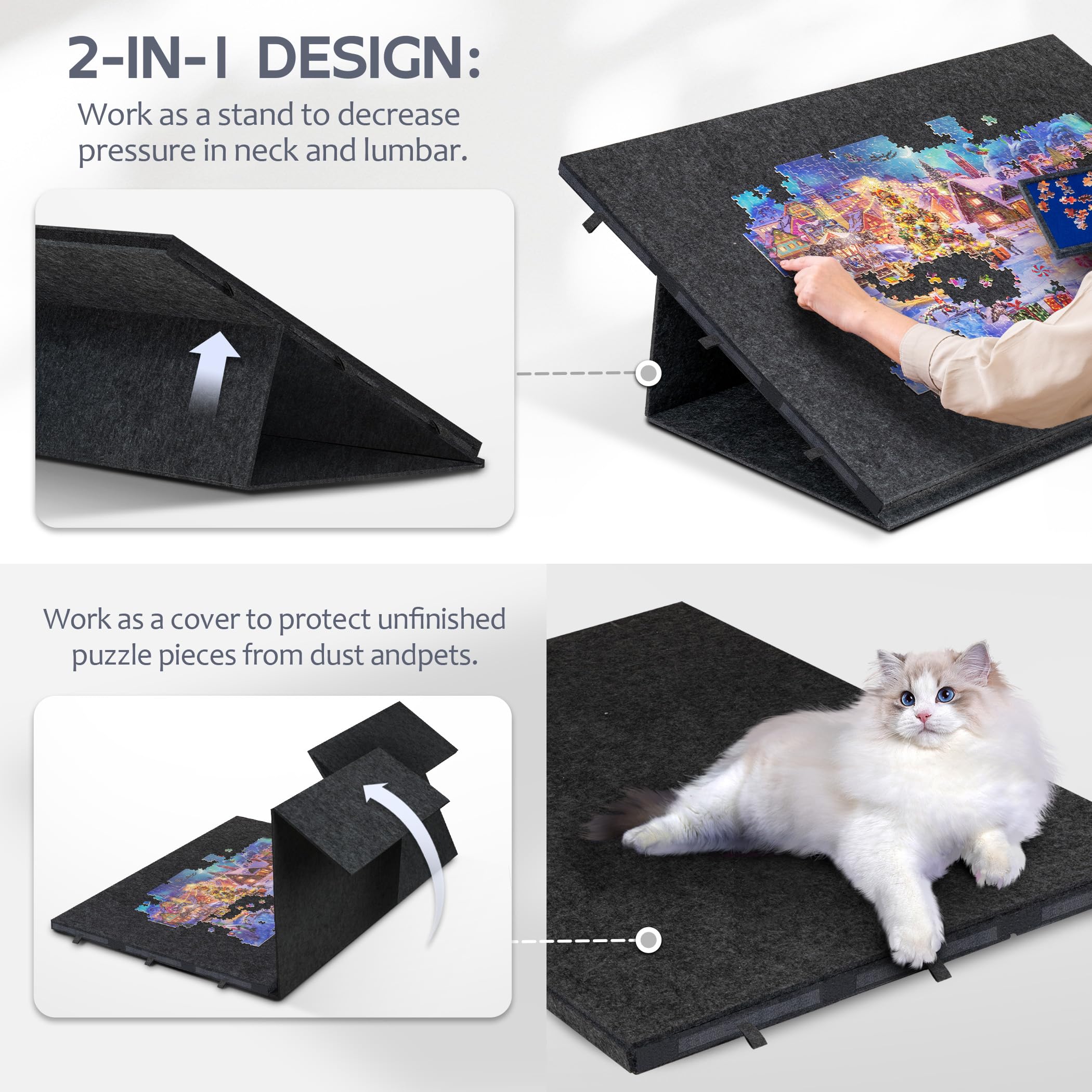 LAVIEVERT 2000 Pieces Portable Jigsaw Puzzle Board with 6 Drawers & Trays, Tilting Puzzle Table with 2-in-1 Stand & Cover, Lightweight Game Storage Saver with Puzzle Easel- Dark Gray