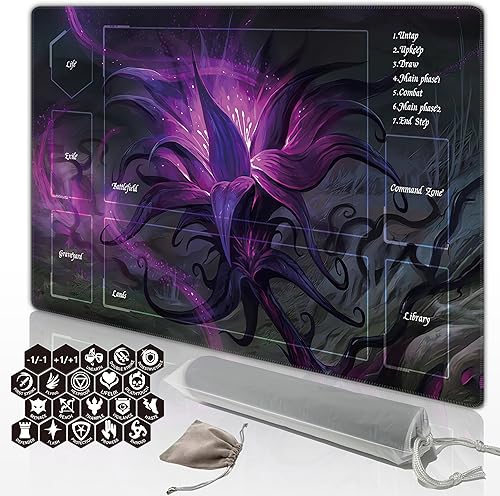 Premium TCG Playmat - 24x14 Professional Rubber Battle Mat for MTG Card Games - Includes Triangular Storage Tube, 12 Counter Dice & 2 Special 20-Sided Dice (Classic 08, Classic Series)