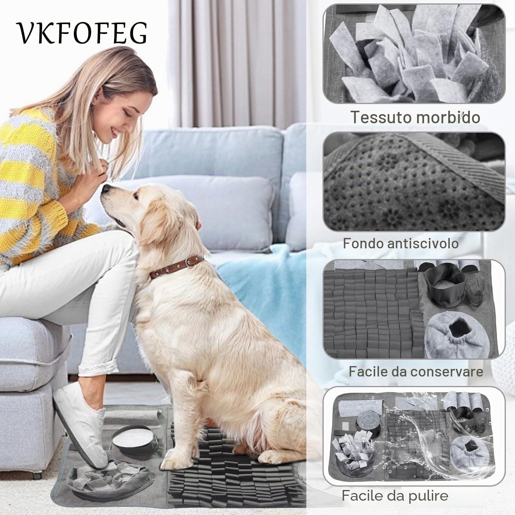 Tappeto Olfattivo Cane, 66x42cm【10 Nascondigli】Lavabile Pieghevole Tappetino Olfattivo per Cani, Giochi Interattivi per Cani, Antiscivolo Tappetino, Attivazione Mentale Cane